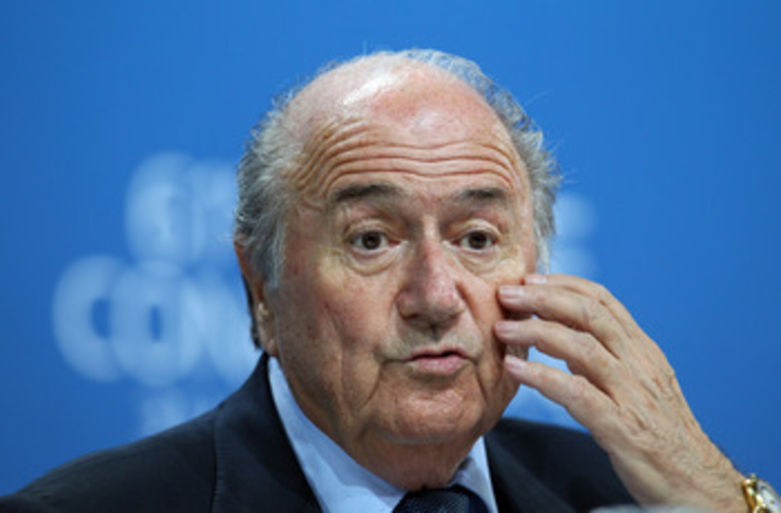 ZURICH, SWITZERLAND - JUNE 01:  President of FIFA, Joseph S.Blatter talks to media at a press conference after being elected again during the 61st FIFA Congress at Hallenstadion on June 1, 2011 in Zurich, Switzerland.  (Photo by Julian Finney/Getty Images