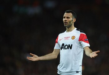 LONDON, ENGLAND - MAY 28: Ryan Giggs of Manchester United reacts during the UEFA Champions League final between FC Barcelona and Manchester United FC at Wembley Stadium on May 28, 2011 in London, England. (Photo by Laurence Griffiths/Getty Images) LONDON, ENGLAND - MAY 28: Ryan Giggs of Manchester United reacts during the UEFA Champions League final between FC Barcelona and Manchester United FC at Wembley Stadium on May 28, 2011 in London, England. (Photo by Laurence Griffiths/Getty Images)