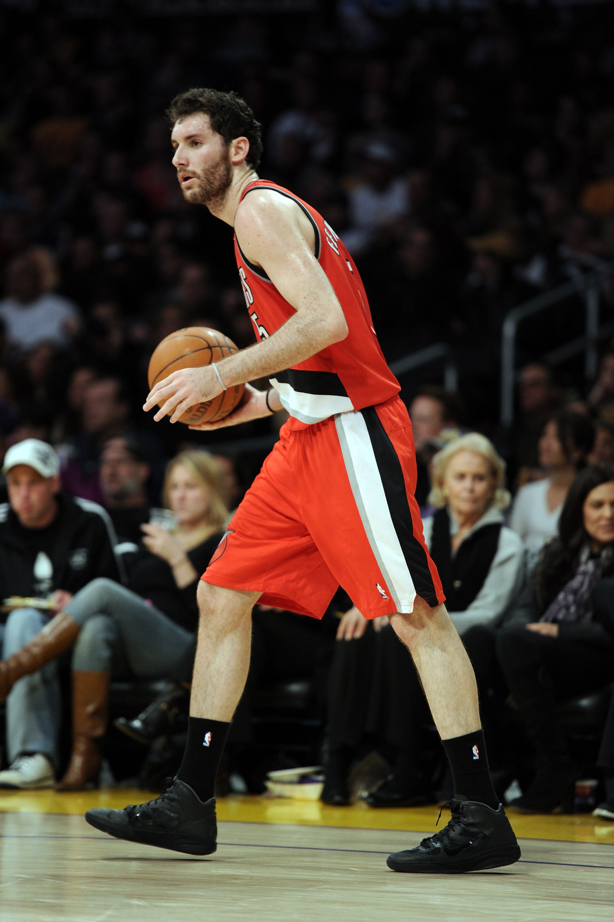 LOS ANGELES, CA - MARCH 20:  Rudy Fernandez #5 of the Portland Trail Blazers dribbles against the Los Angeles Lakers at the Staples Center on March 20, 2011 in Los Angeles, California.  NOTE TO USER: User expressly acknowledges and agrees that, by downloa