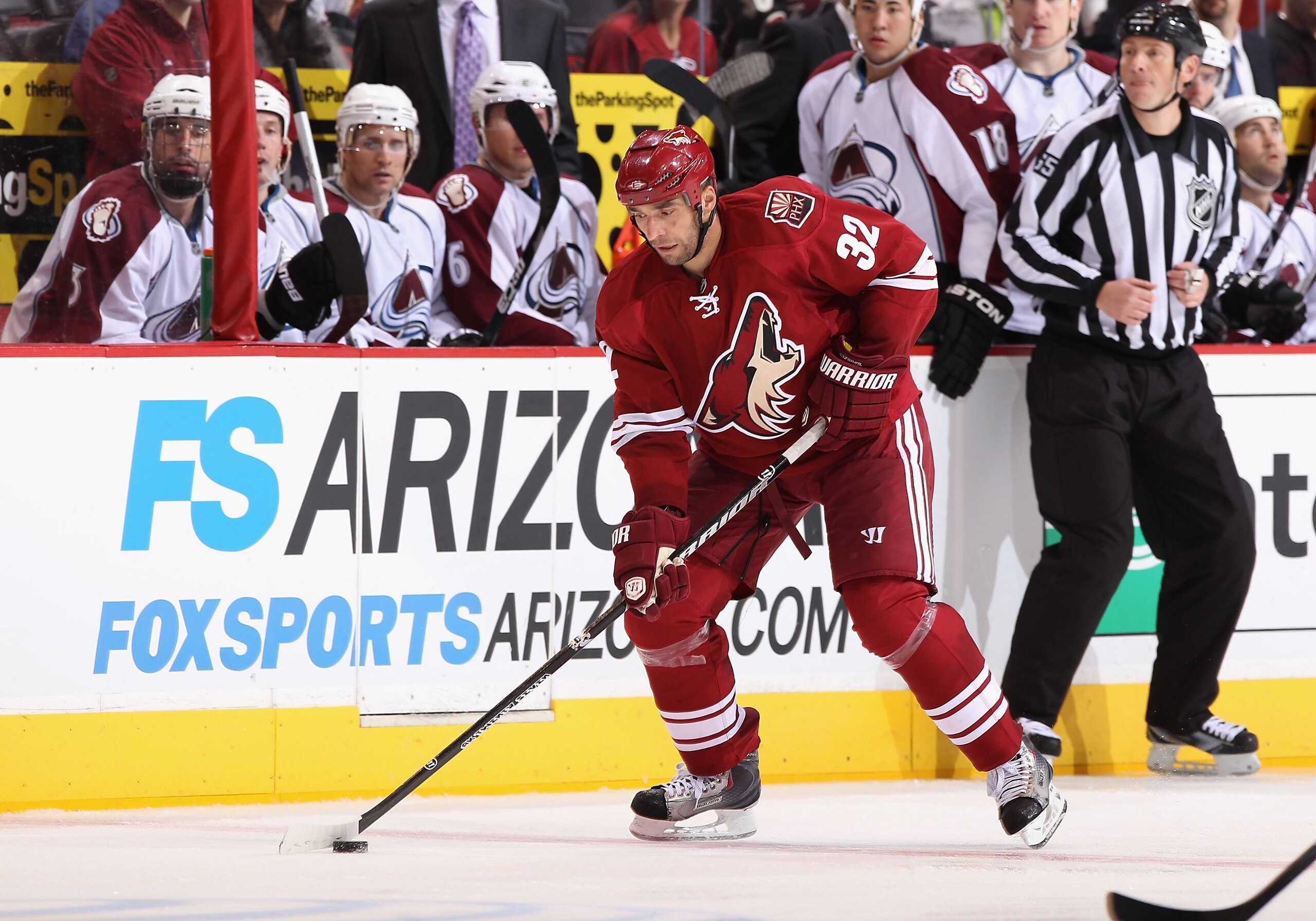 GLENDALE, AZ - APRIL 01: Michal Rozsival #32 of the Phoenix Coyotes skates with the puck during the NHL game against he Colorado Avalanche at Jobing.com Arena on April 1, 2011 in Glendale, Arizona. The Avalanche defeated the Coyotes 4-3 in an overtime s GLENDALE, AZ - APRIL 01: Michal Rozsival #32 of the Phoenix Coyotes skates with the puck during the NHL game against he Colorado Avalanche at Jobing.com Arena on April 1, 2011 in Glendale, Arizona. The Avalanche defeated the Coyotes 4-3 in an overtime s