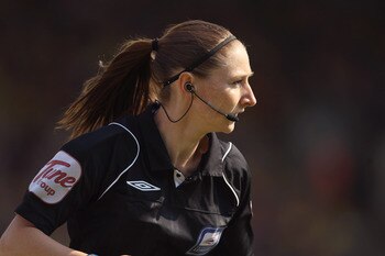 WATFORD, ENGLAND - APRIL 30: Assistant referee Sian Massey looks on during the npower Championship match between Watford and Queens Park Rangers at Vicarage Road on April 30, 2011 in Watford, England. (Photo by Ian Walton/Getty Images) WATFORD, ENGLAND - APRIL 30: Assistant referee Sian Massey looks on during the npower Championship match between Watford and Queens Park Rangers at Vicarage Road on April 30, 2011 in Watford, England. (Photo by Ian Walton/Getty Images)