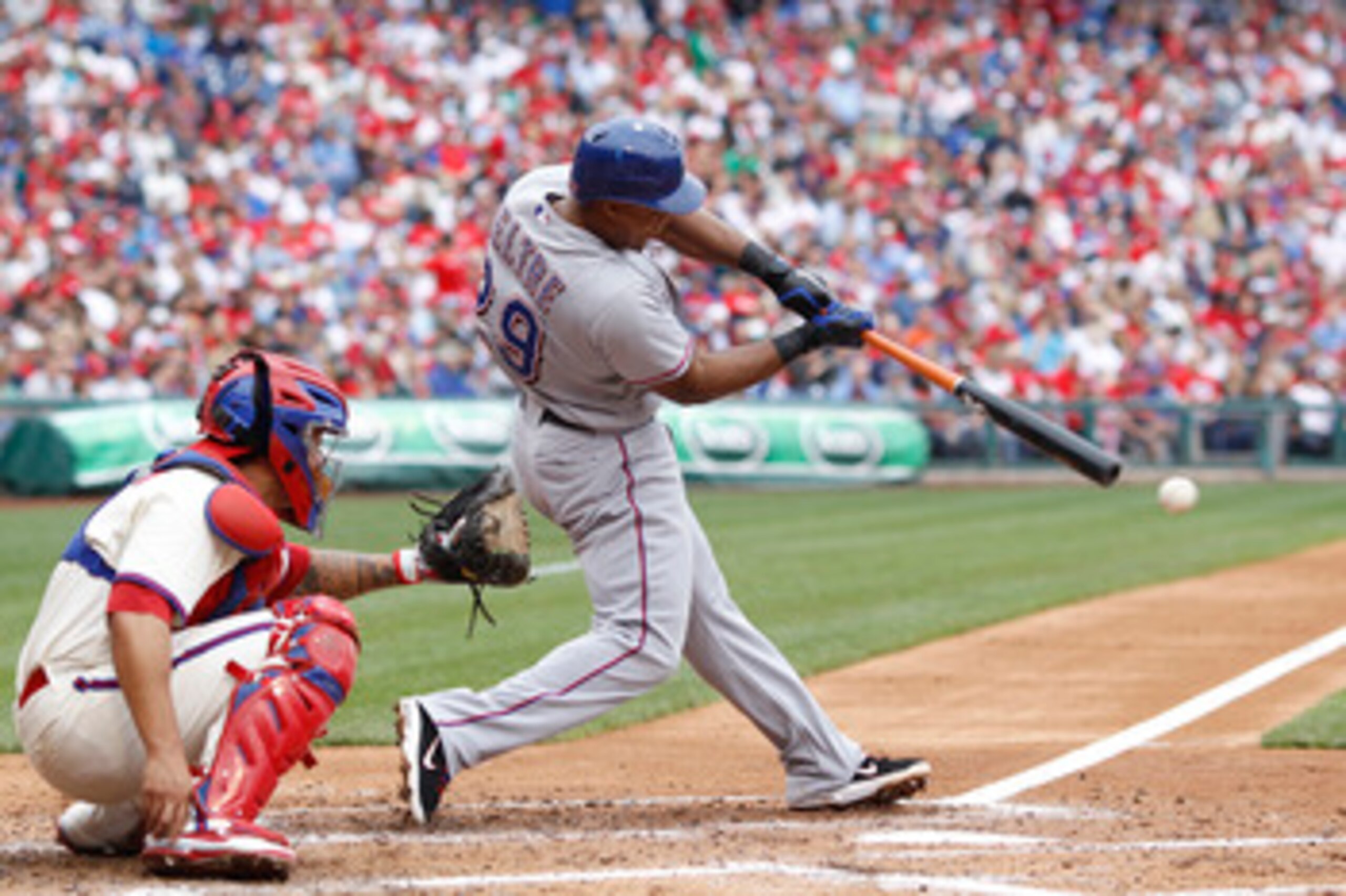 PHILADELPHIA, PA - MAY 22: Adrian Beltre #29 of the Texas Rangers bats against the Philadelphia Phillies at Citizens Bank Park on May 22, 2011 in Philadelphia, Pennsylvania. The Rangers won 2-0. (Photo by Joe Robbins/Getty Images)