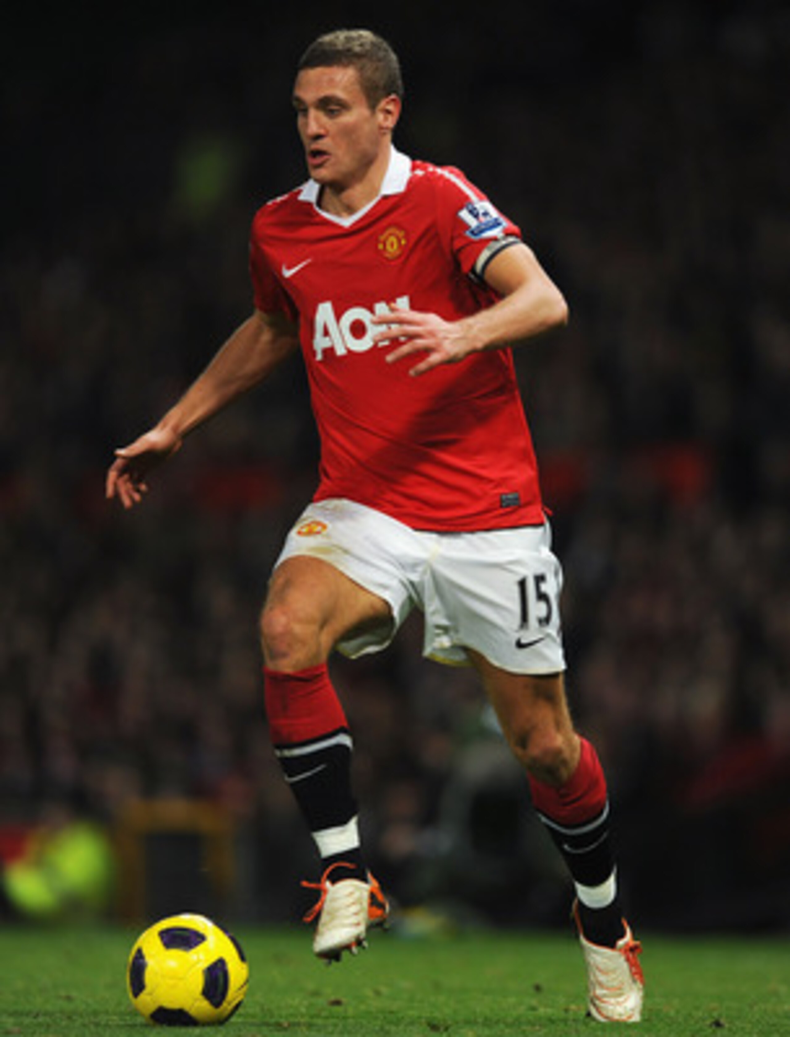 MANCHESTER, ENGLAND - NOVEMBER 20: Nemanja Vidic of Manchester United plays the ball during the Barclays Premier League match between Manchester United and Wigan Athletic at Old Trafford on November 20, 2010 in Manchester, England. (Photo by Michael Rega MANCHESTER, ENGLAND - NOVEMBER 20: Nemanja Vidic of Manchester United plays the ball during the Barclays Premier League match between Manchester United and Wigan Athletic at Old Trafford on November 20, 2010 in Manchester, England. (Photo by Michael Rega