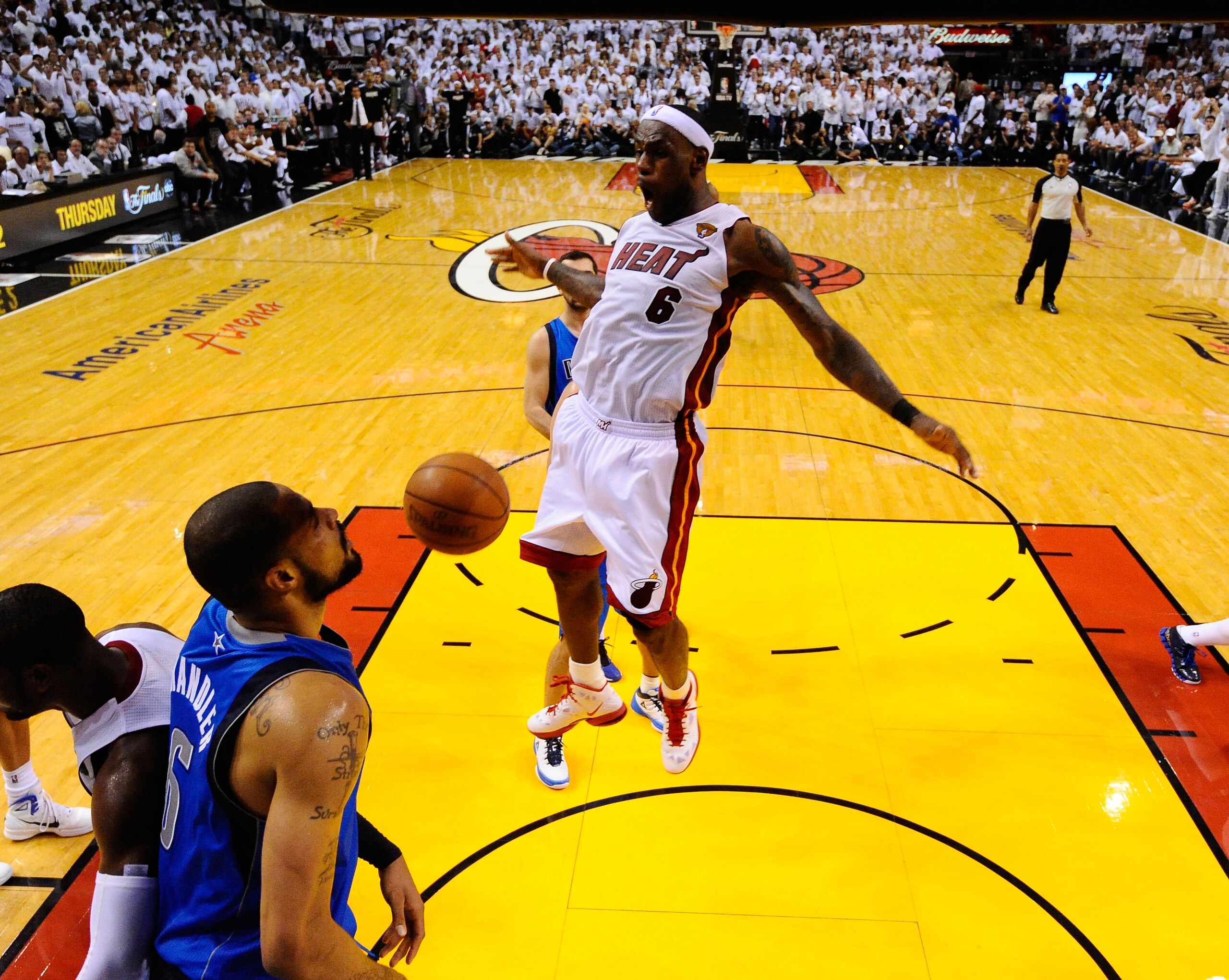 MIAMI, FL - MAY 31:  LeBron James #6 of the Miami Heat reacts in the fourth quarter while taking on the Dallas Mavericks in Game One of the 2011 NBA Finals at American Airlines Arena on May 31, 2011 in Miami, Florida. NOTE TO USER: User expressly acknowle