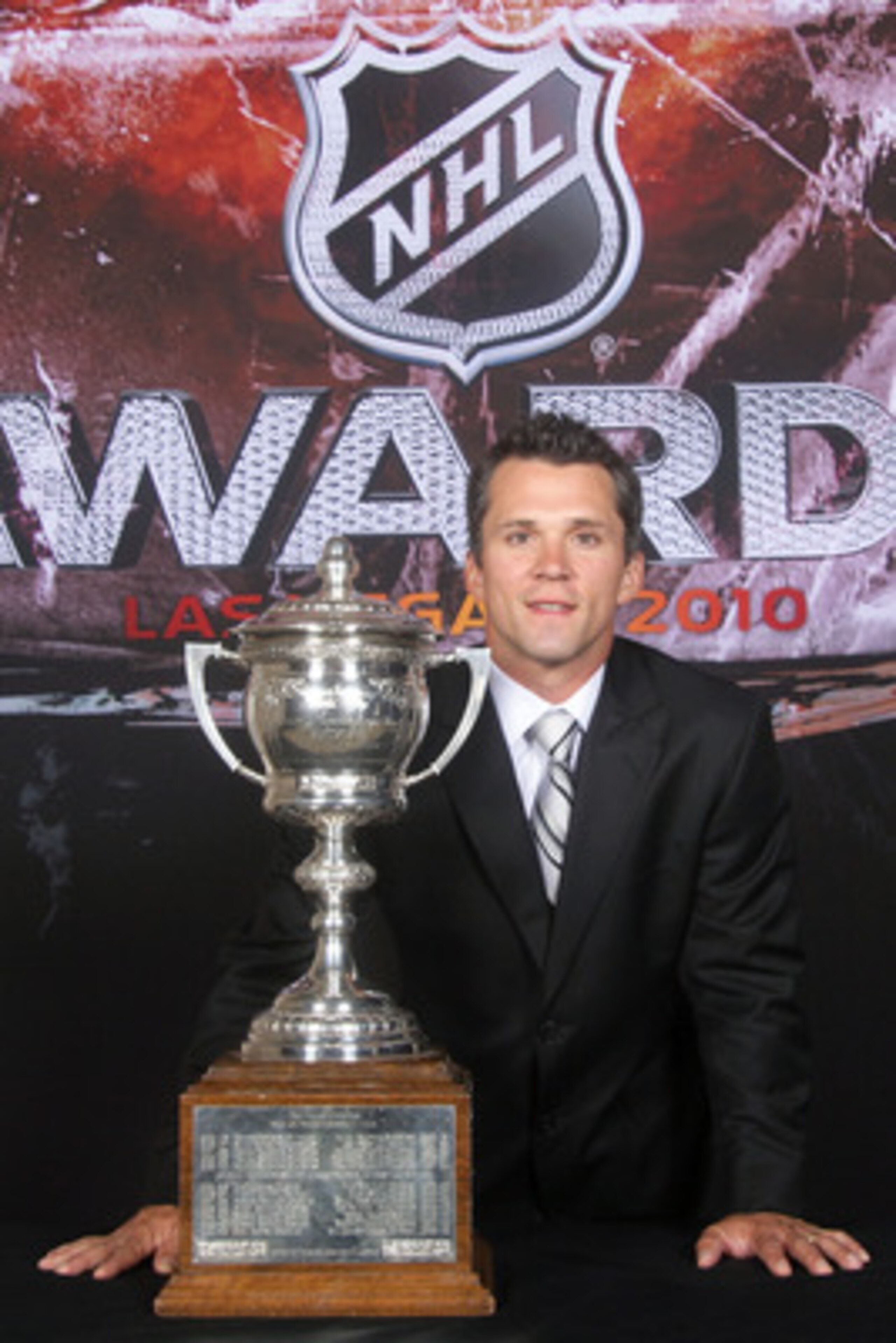 LAS VEGAS - JUNE 23:  Martin St. Louis of the Tampa Bay Lightning poses for a portrait with the Lady Byng Memorial Trophy during the 2010 NHL Awards at the Palms Casino Resort on June 23, 2010 in Las Vegas, Nevada.  (Photo by Bruce Bennett/Getty Images)