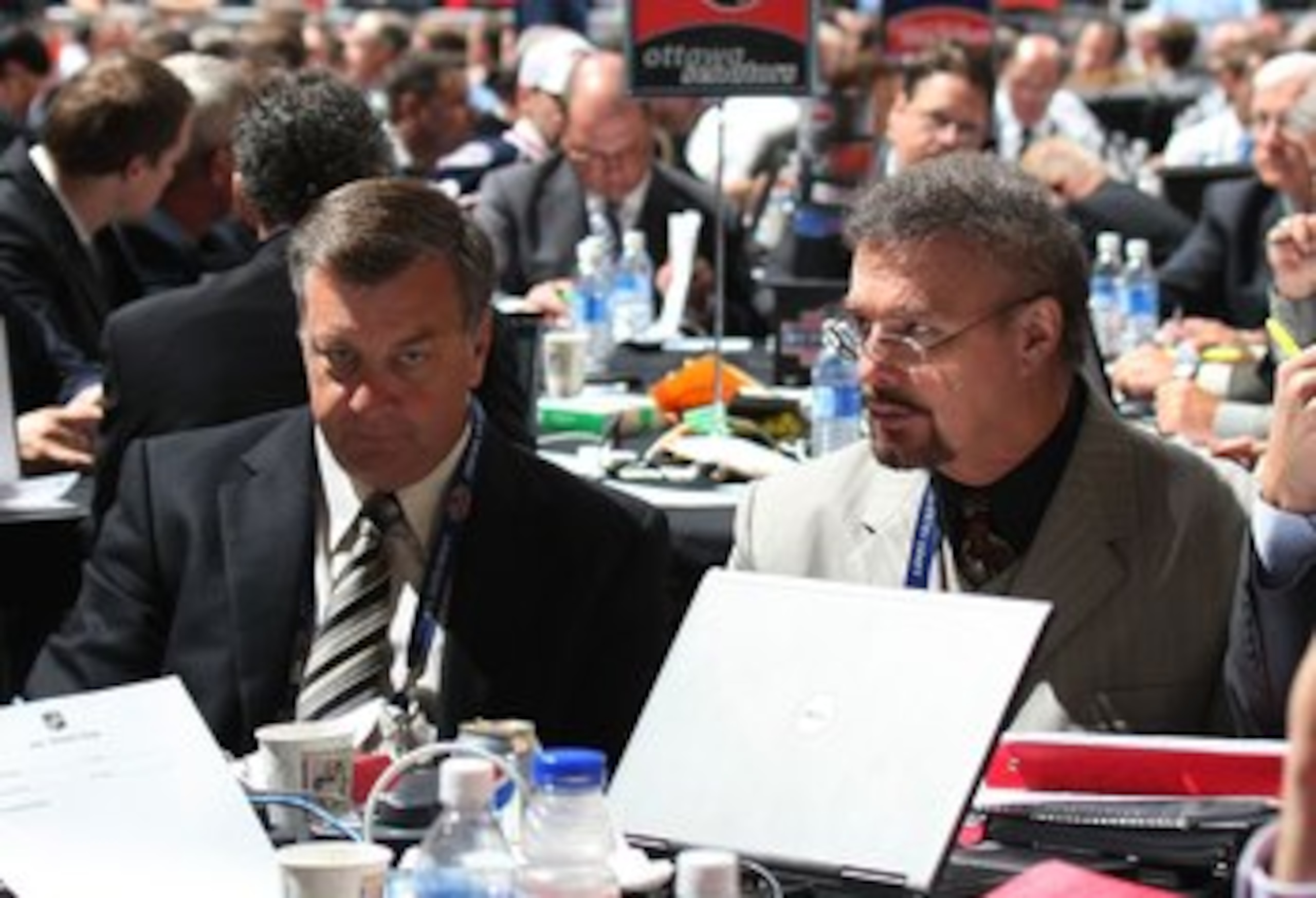 MONTREAL, QC - JUNE 27: Don Waddell and Rick Dudley of the Atlanta Thrashers photographed during the 2009 NHL Entry Draft at the Bell Centre on June 27, 2009 in Montreal, Quebec, Canada.  (Photo by Bruce Bennett/Getty Images)
