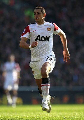 LIVERPOOL, ENGLAND - MARCH 06:  Chicharito of Manchester United in action during the Barclays Premier League match between Liverpool and Manchester United at Anfield on March 6, 2011 in Liverpool, England.  (Photo by Alex Livesey/Getty Images)