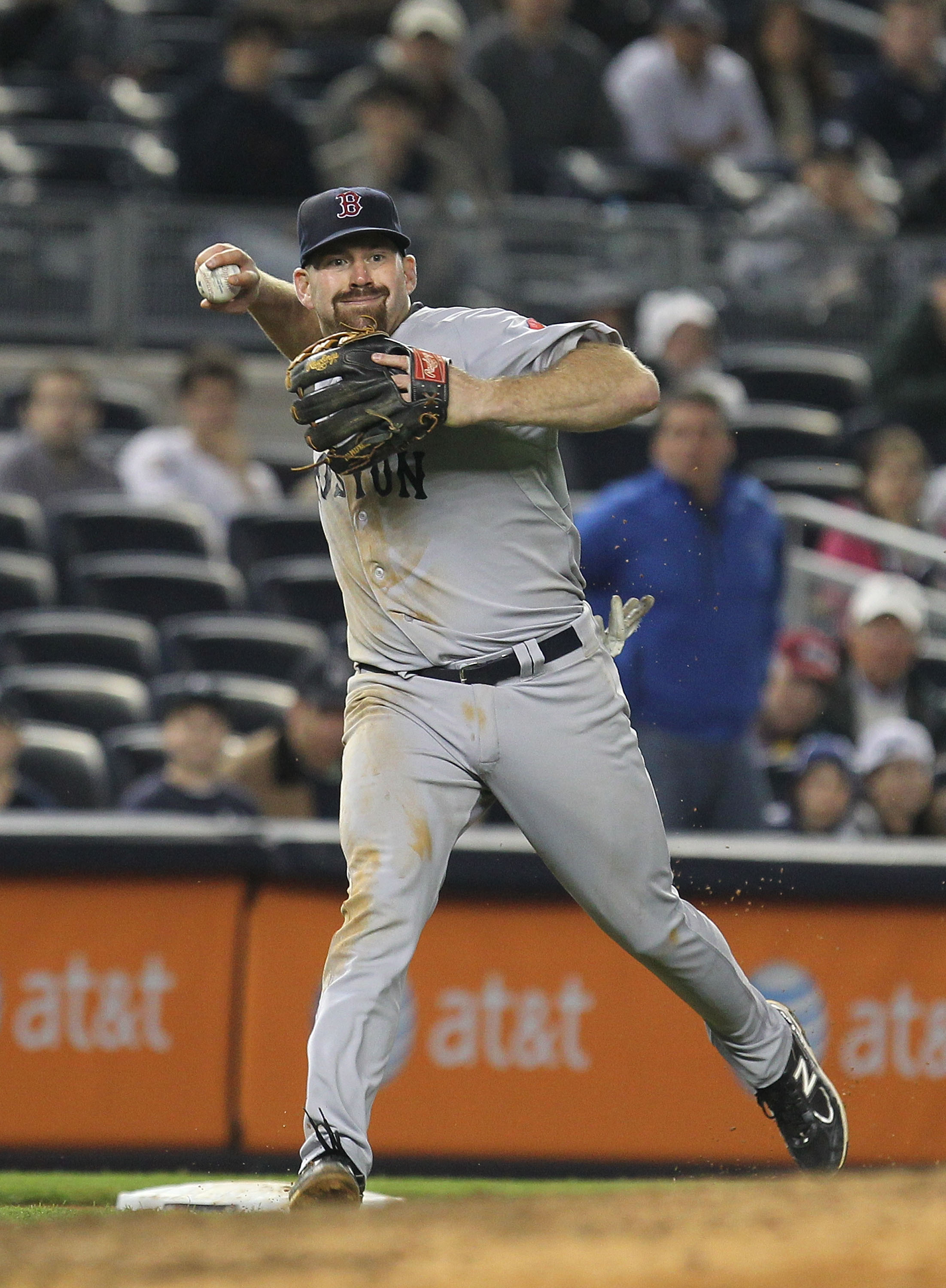 NEW YORK, NY - MAY 15:  Kevin Youkilis #20 of the Boston Red Sox throws out Alex Rodriguez #13 of the New York Yankees to end the game and secure a 7-5 win during their game on May 15, 2011 at Yankee Stadium in the Bronx borough of New York City.  (Photo