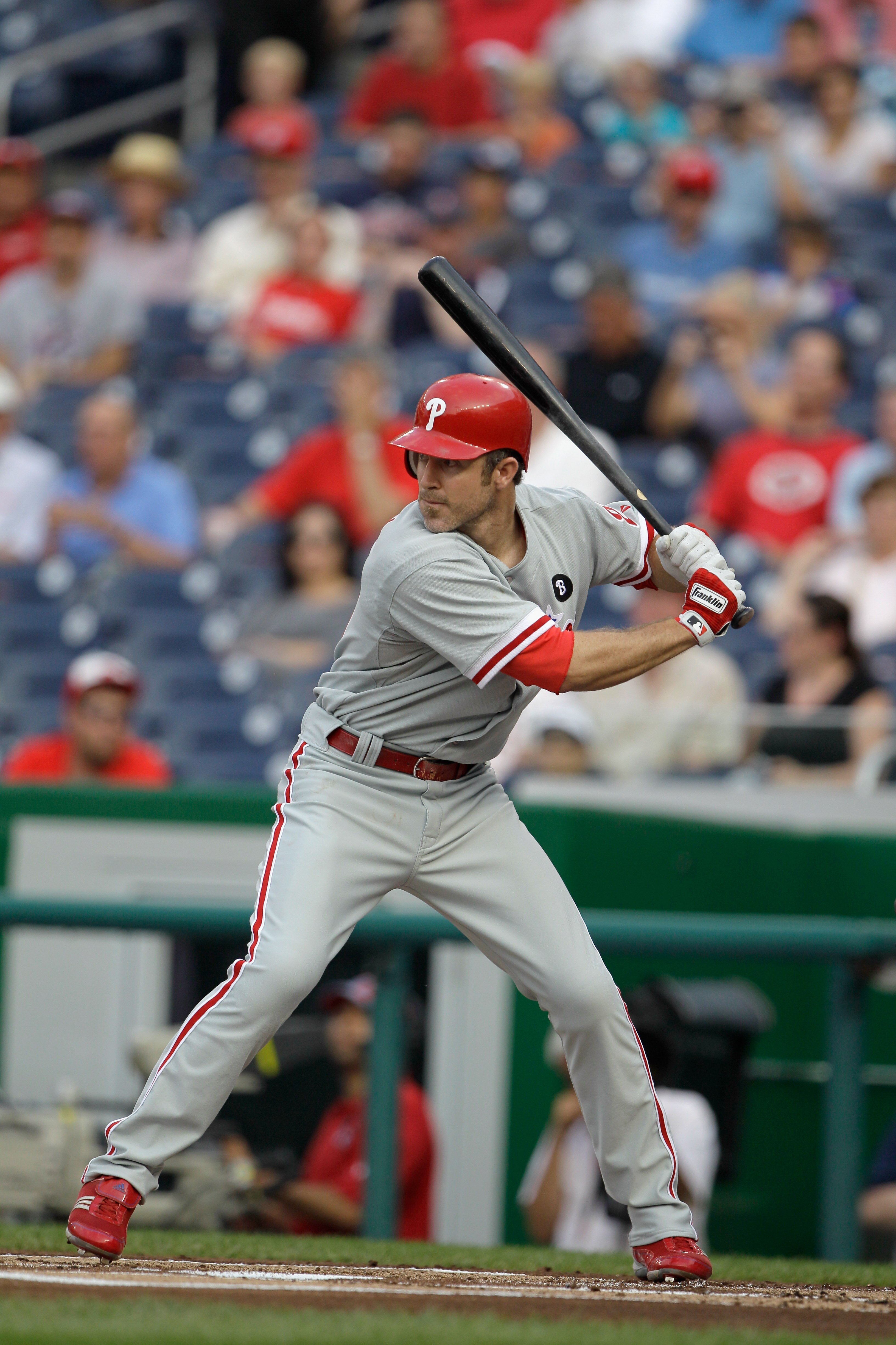 WASHINGTON, DC - MAY 31:  Chase Utley #26 of the Philadelphia Phillies at the plate against the Washington Nationals at Nationals Park on May 31, 2011 in Washington, DC. The Braves won 2-0. (Photo by Rob Carr/Getty Images)