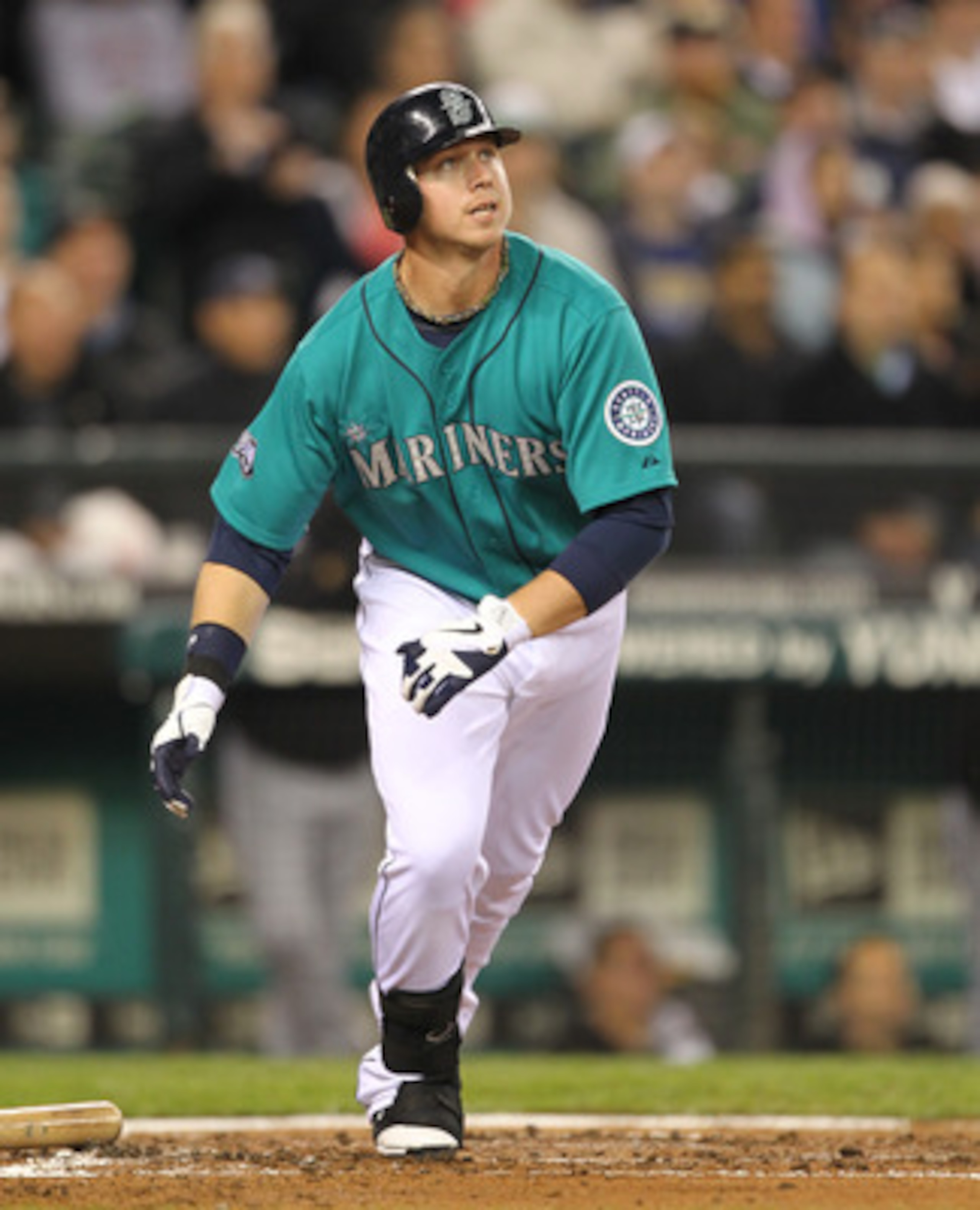 SEATTLE - MAY 06:  Justin Smoak #17 of the Seattle Mariners bats against the Chicago White Sox at Safeco Field on May 6, 2011 in Seattle, Washington. The Mariners won 3-2. (Photo by Otto Greule Jr/Getty Images)