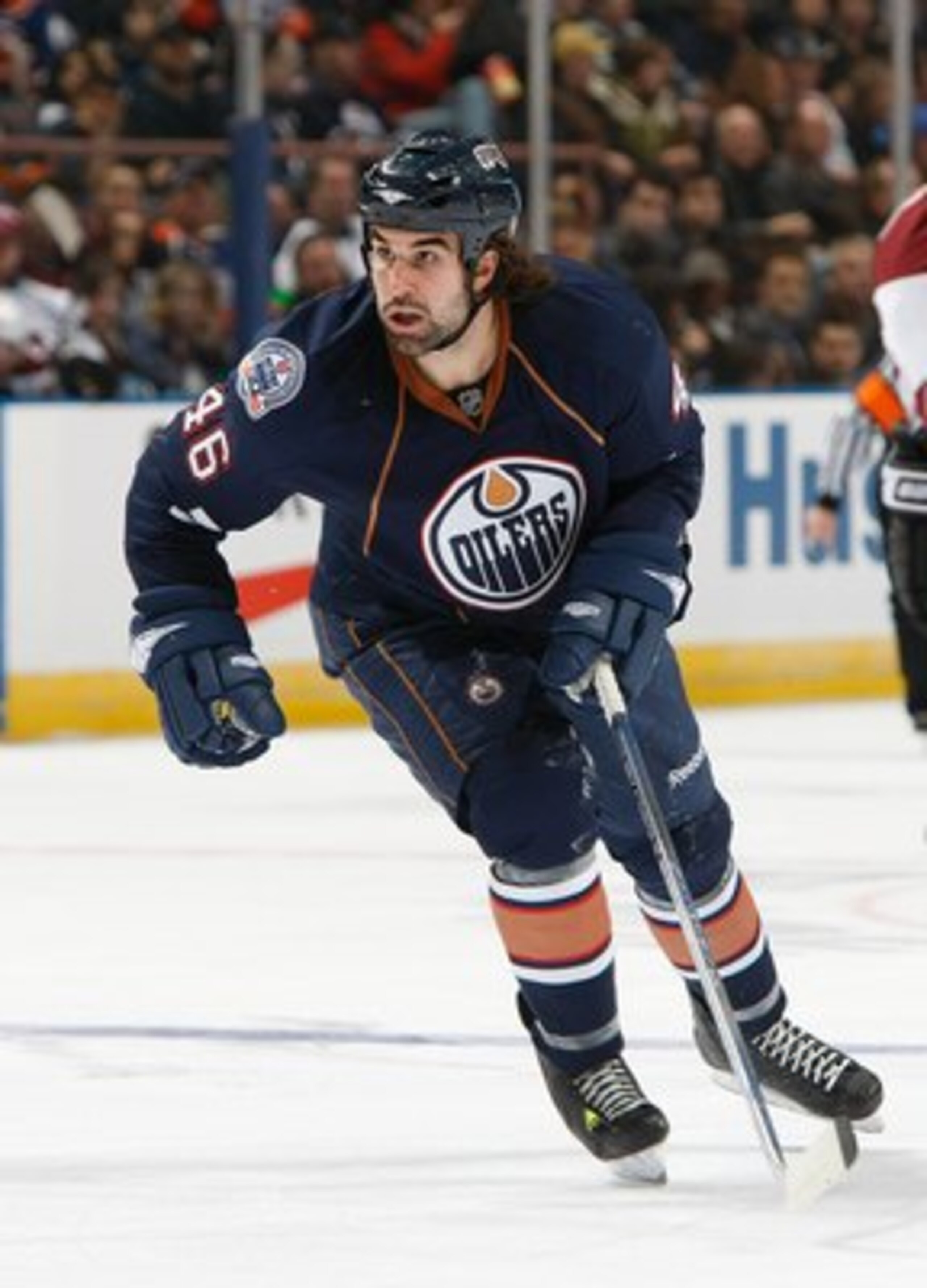 EDMONTON, CANADA - NOVEMBER 15:  Zach Stortini #46 of the Edmonton Oilers skates during their NHL game against the Colorado Avalanche on November 15, 2008 at Rexall Place in Edmonton, Alberta, Canada. The Avalanche defeated the Oilers 3-2 in shootout over