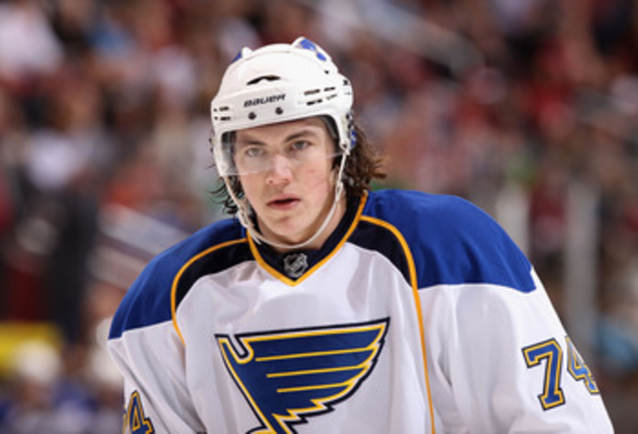 GLENDALE, AZ - MARCH 22:  T.J. Oshie #74 of the St. Louis Blues during the NHL game against the Phoenix Coyotes at Jobing.com Arena on March 22, 2011 in Glendale, Arizona. The Coyotes defeated the Blues 2-1.  (Photo by Christian Petersen/Getty Images)