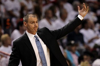 MIAMI, FL - MAY 31:  Head coach Rick Carlisle of the Dallas Mavericks reacts against the Miami Heat in Game One of the 2011 NBA Finals at American Airlines Arena on May 31, 2011 in Miami, Florida. NOTE TO USER: User expressly acknowledges and agrees that,