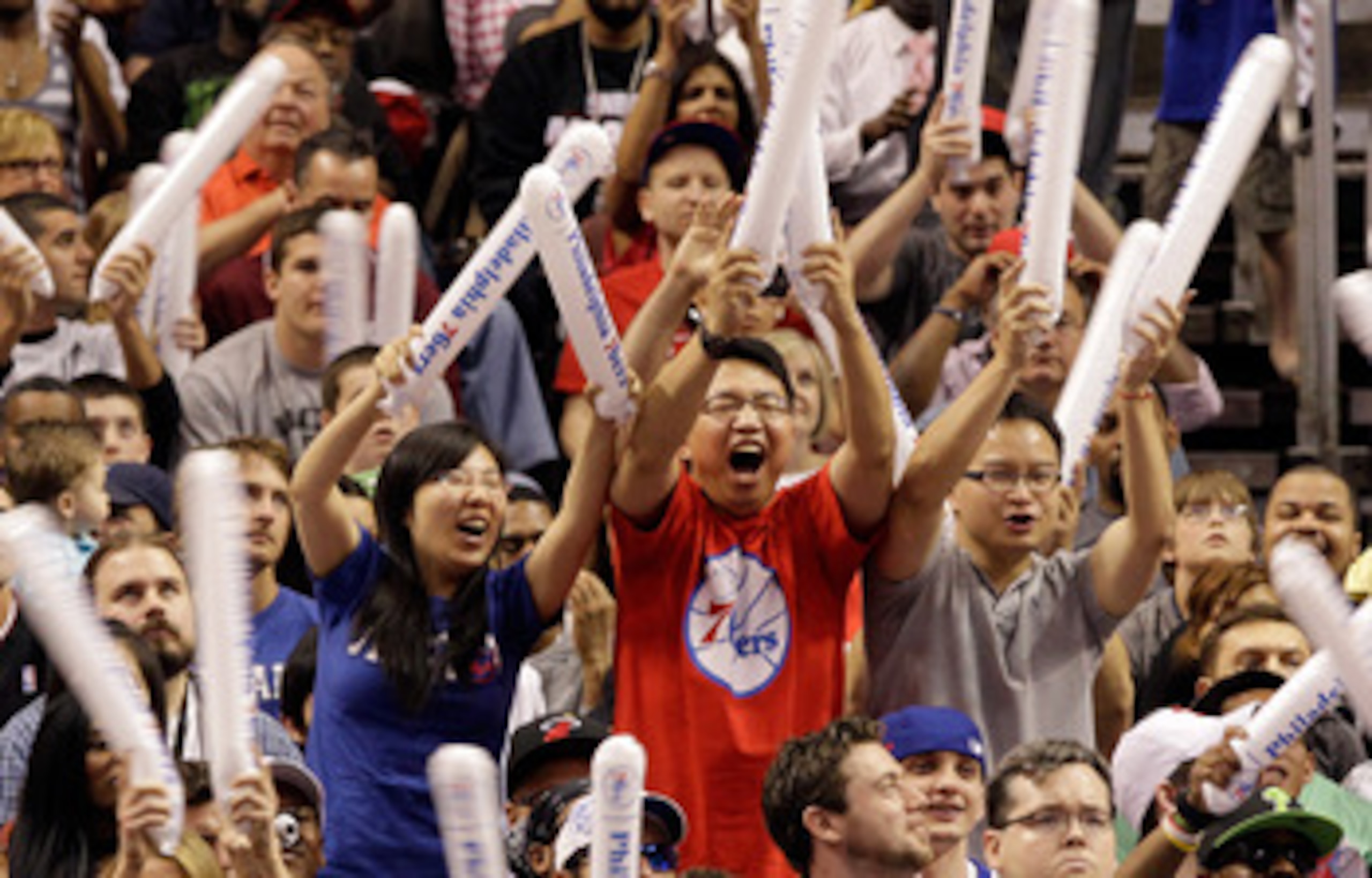 PHILADELPHIA, PA - APRIL 24: Philadelphia 76ers fans cheer during the second half of their 86-82 win over the Miami Heat in Game Four of the Eastern Conference Quarterfinals in the 2011 NBA Playoffs at Wells Fargo Center on April 24, 2011 in Philadelphia,