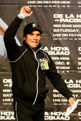 LAS VEGAS - DECEMBER 05:  Boxer Juan Manuel Marquez of Mexico attends the weigh-in for the Oscar De La Hoya and Manny Pacquiao of the Philippines welterweight fight at the MGM Grand Garden Arena December 5, 2008 in Las Vegas, Nevada. De La Hoya fights Pac