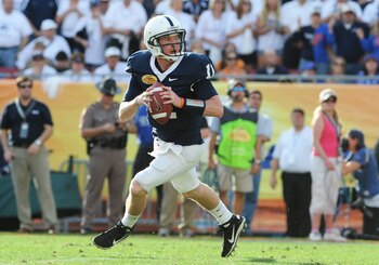 TAMPA, FL - JANUARY 1:  Quarterback Matt McGloin #11 of the Penn State Nittany Lions looks to pass against the Florida Gators January 1, 2011 in the 25th Outback Bowl at Raymond James Stadium in Tampa, Florida.  (Photo by Al Messerschmidt/Getty Images)