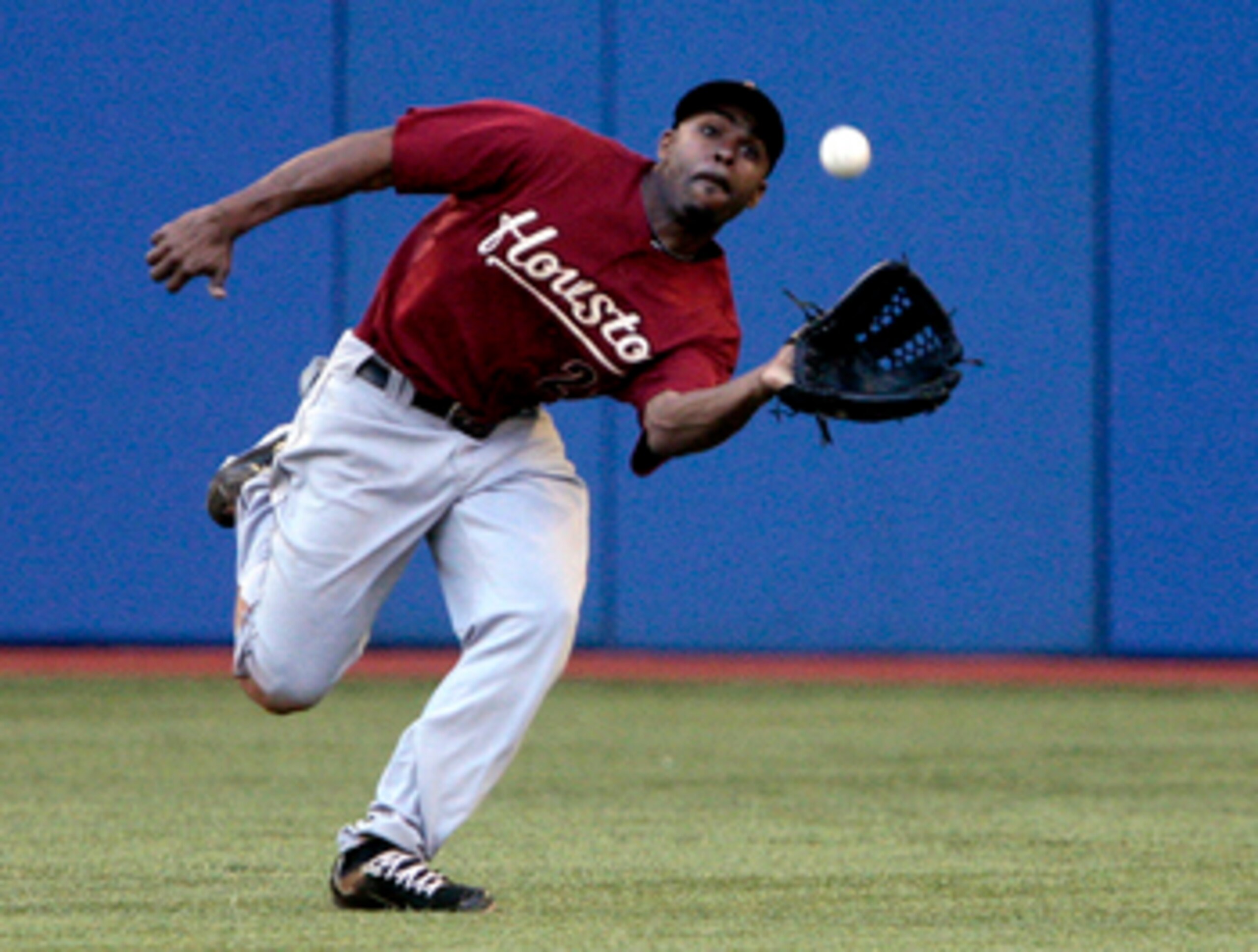 TORONTO, CANADA - MAY 20: Michael Bourn #21 of the Houston Astros makes a catch during MLB action against the Toronto Blue Jays  at the Rogers Centre May 20, 2011 in Toronto, Ontario, Canada. (Photo by Abelimages/Getty Images)