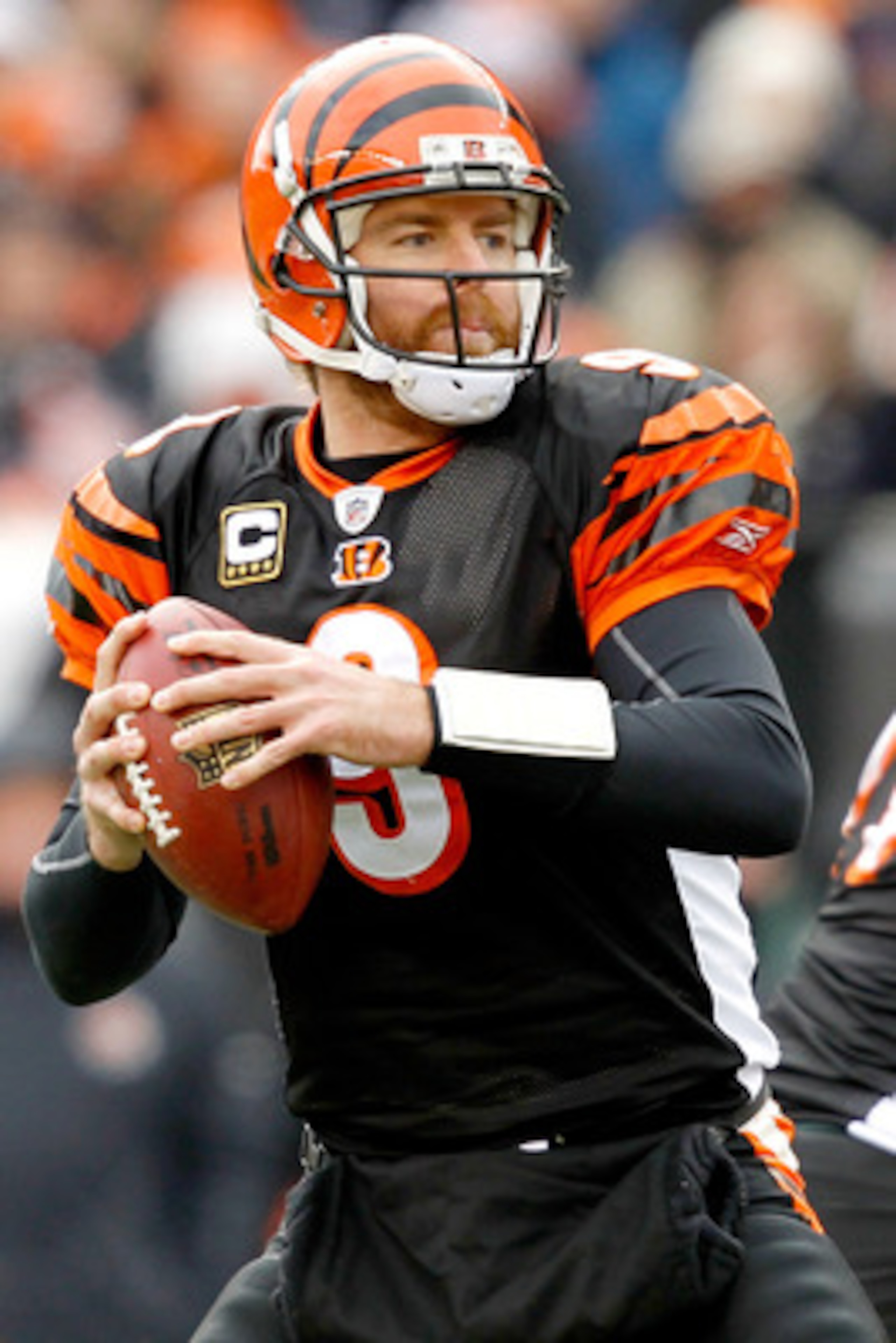 CINCINNATI, OH - DECEMBER 19:  Quarterback Carson Palmer #9 of the Cincinnati Bengals fades back in the pocket while playing the Cleveland Browns at Paul Brown Stadium on December 19, 2010 in Cincinnati, Ohio.  (Photo by Matthew Stockman/Getty Images)