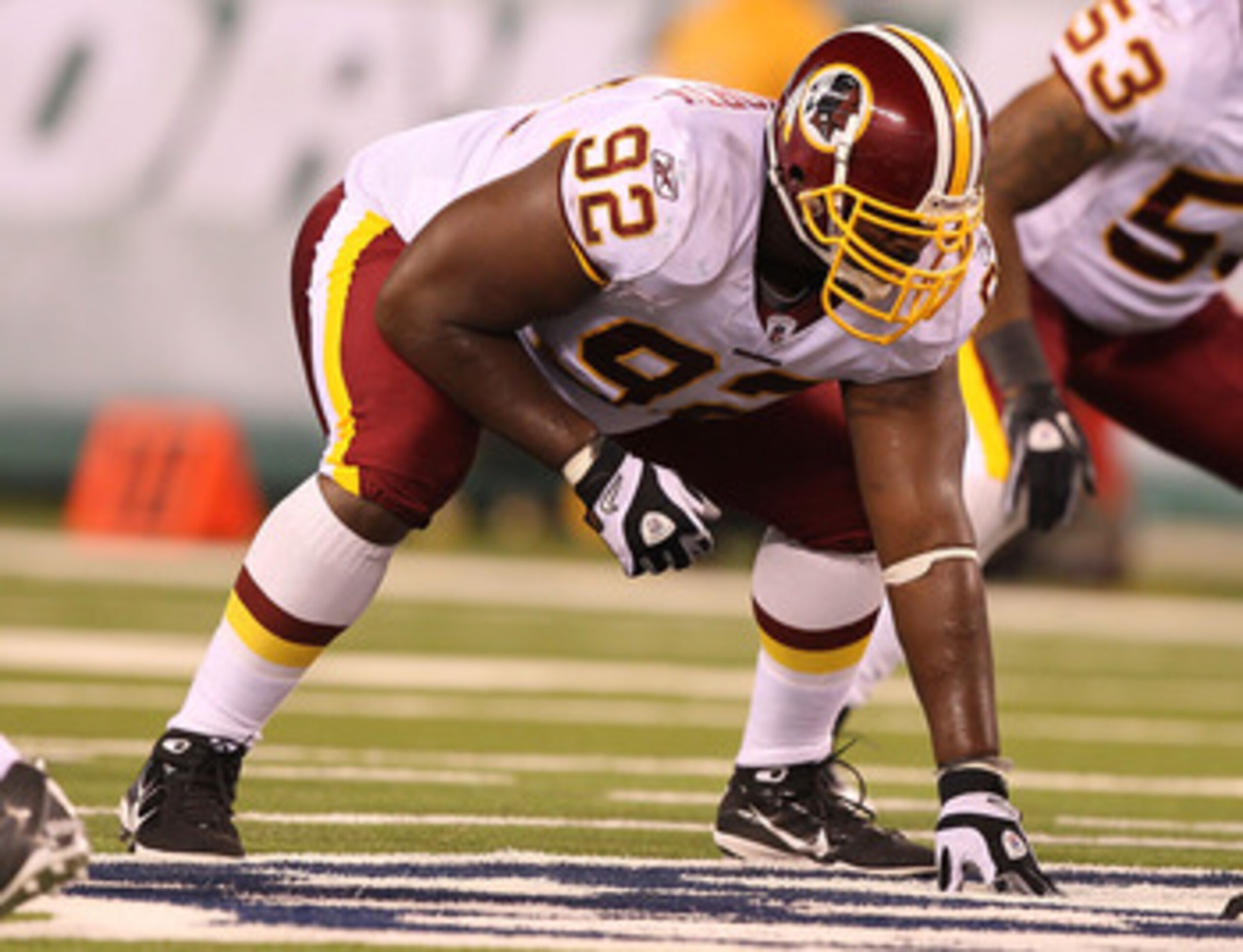 EAST RUTHERFORD, NJ - AUGUST 27:  Albert Haynesworth #92 of the Washington Redskins  in action against the New York Jets during their preseason game on August 27, 2010 at the New Meadowlands Stadium  in East Rutherford, New Jersey.  (Photo by Al Bello/Get