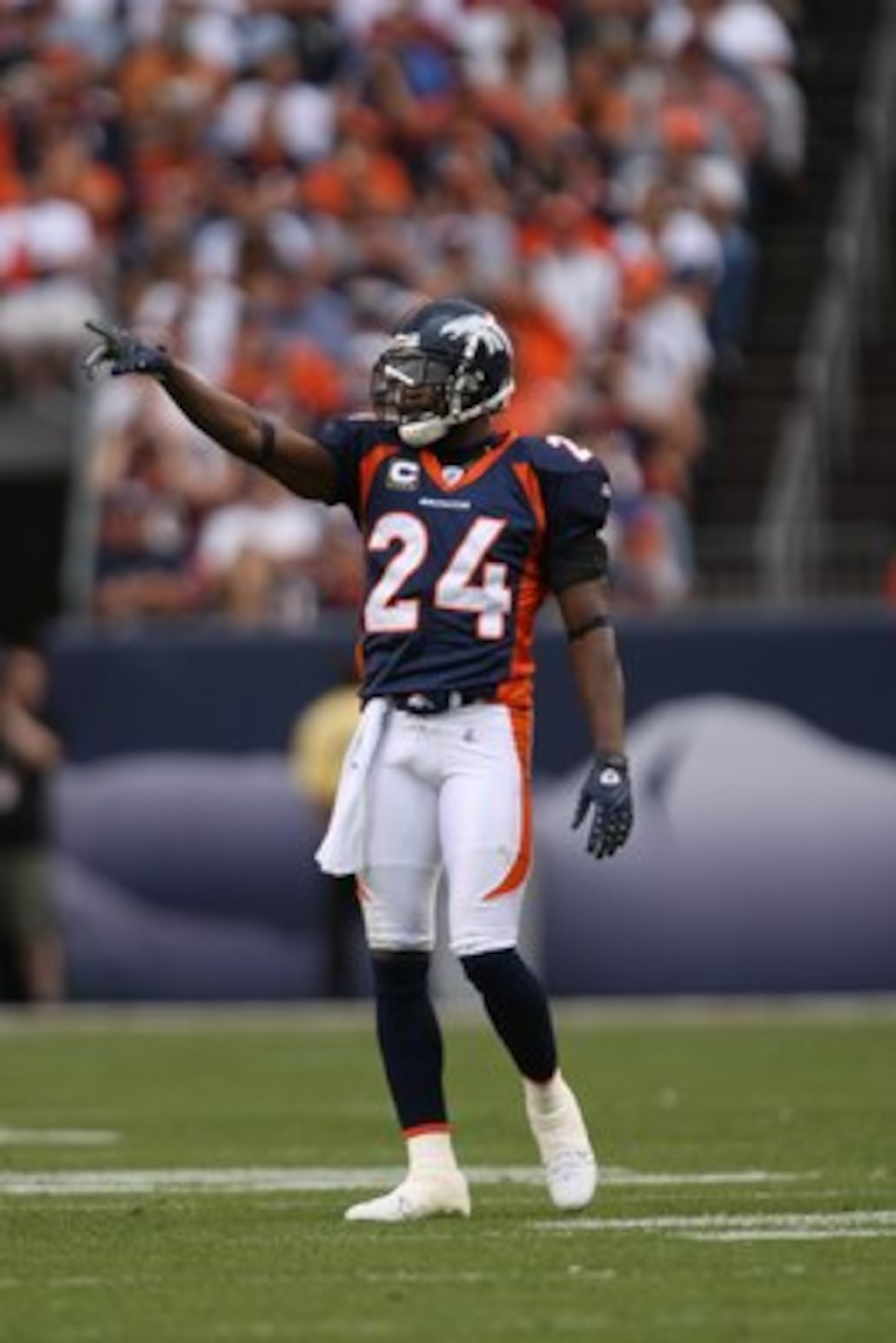 DENVER - SEPTEMBER 16:  Champ Bailey #24 of the Denver Broncos awaits action as the Denver Broncos defeated the Oakland Raiders 23-20 in overtime during week two NFL action at Invesco Field at Mile High on September 16, 2007 in Denver, Colorado.  (Photo b