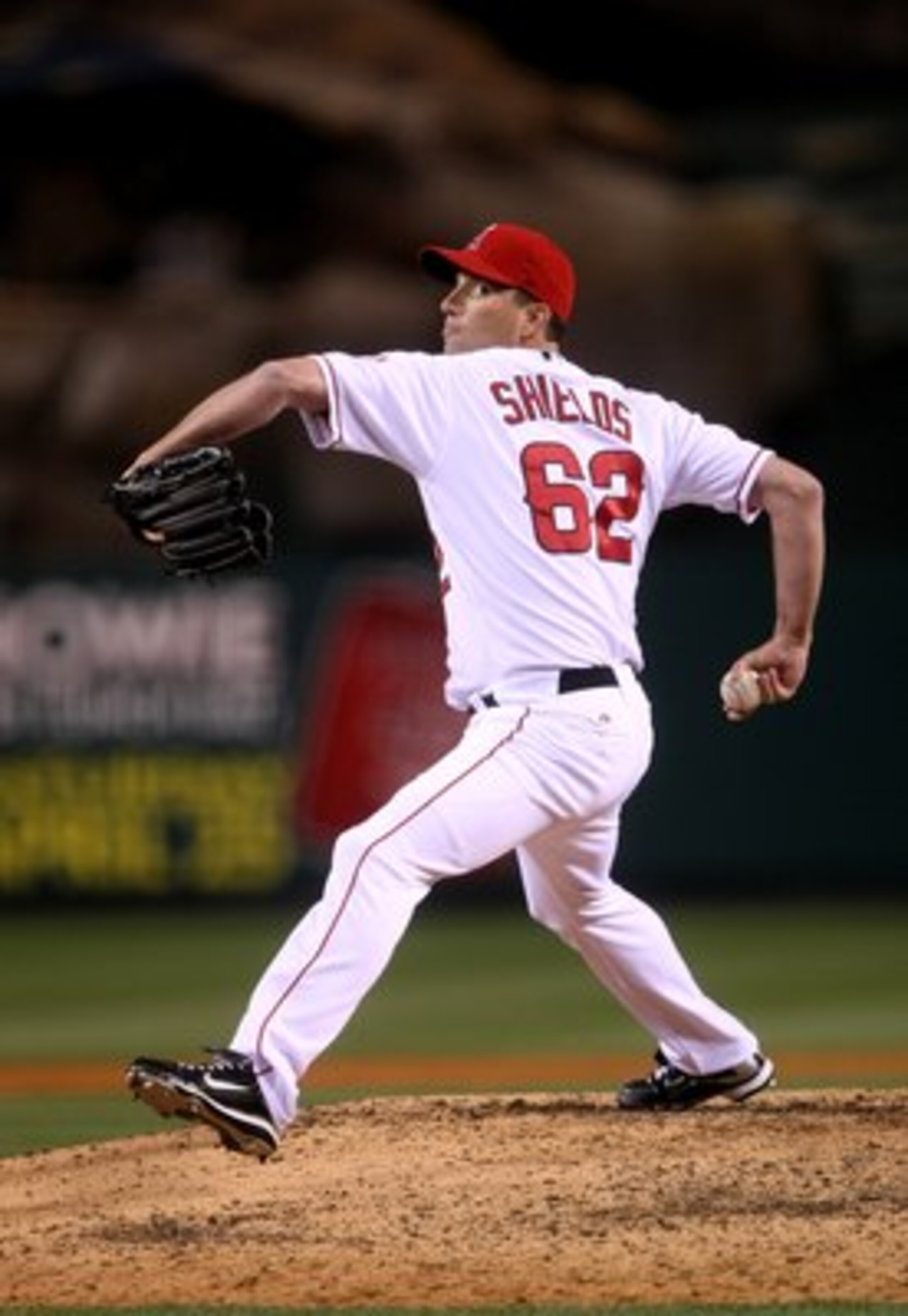 ANAHEIM, CA - APRIL 24: Scott Shields #62 of the Los Angeles Angels of Anaheim throws a pitch against the Seattle Mariners on April 24, 2009 at Angel Stadium in Anaheim, California.  The Mariners won 8-3.  (Photo by Stephen Dunn/Getty Images)
