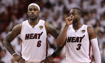 MIAMI, FL - MAY 31: LeBron James #6 and Dwyane Wade #3 of the Miami Heat react in the fourth quarter before the Heat defeat the Dallas Mavericks 92-84 in Game One of the 2011 NBA Finals at American Airlines Arena on May 31, 2011 in Miami, Florida. NOTE T MIAMI, FL - MAY 31: LeBron James #6 and Dwyane Wade #3 of the Miami Heat react in the fourth quarter before the Heat defeat the Dallas Mavericks 92-84 in Game One of the 2011 NBA Finals at American Airlines Arena on May 31, 2011 in Miami, Florida. NOTE T