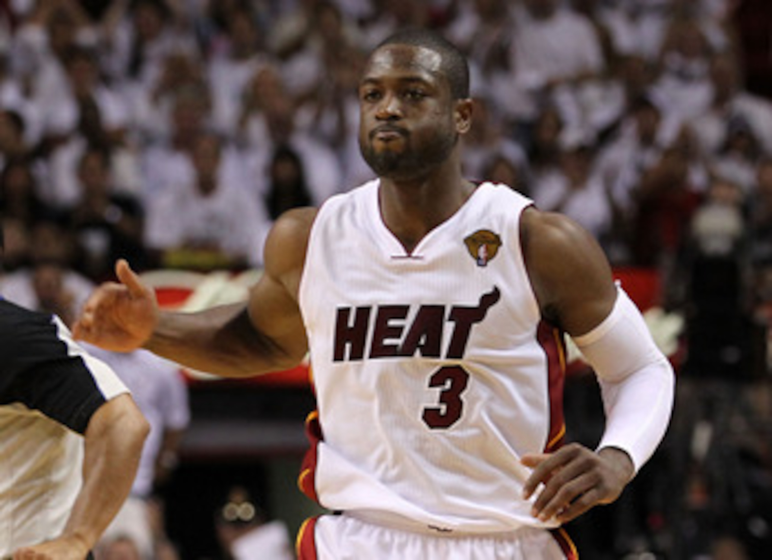 MIAMI, FL - MAY 31:  Dwyane Wade #3 of the Miami Heat reacts in the fourth quarter while taking on the Dallas Mavericks in Game One of the 2011 NBA Finals at American Airlines Arena on May 31, 2011 in Miami, Florida. NOTE TO USER: User expressly acknowled