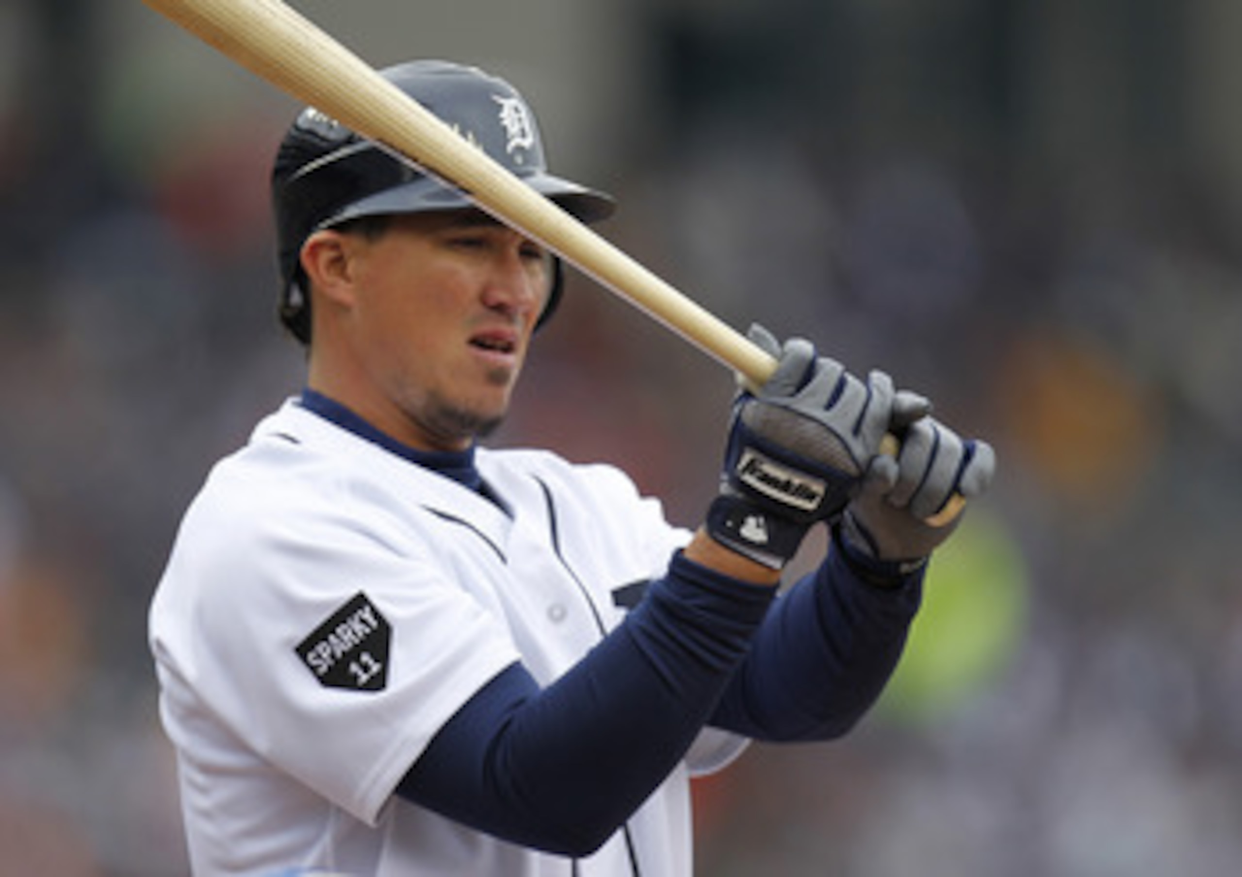 DETROIT, MI - APRIL 08:  Magglio Ordonez #30 of the Detroit Tigers warms up to bat against the Kansas City Royals at Comerica Park on April 8, 2011 in Detroit, Michigan.  (Photo by Gregory Shamus/Getty Images)