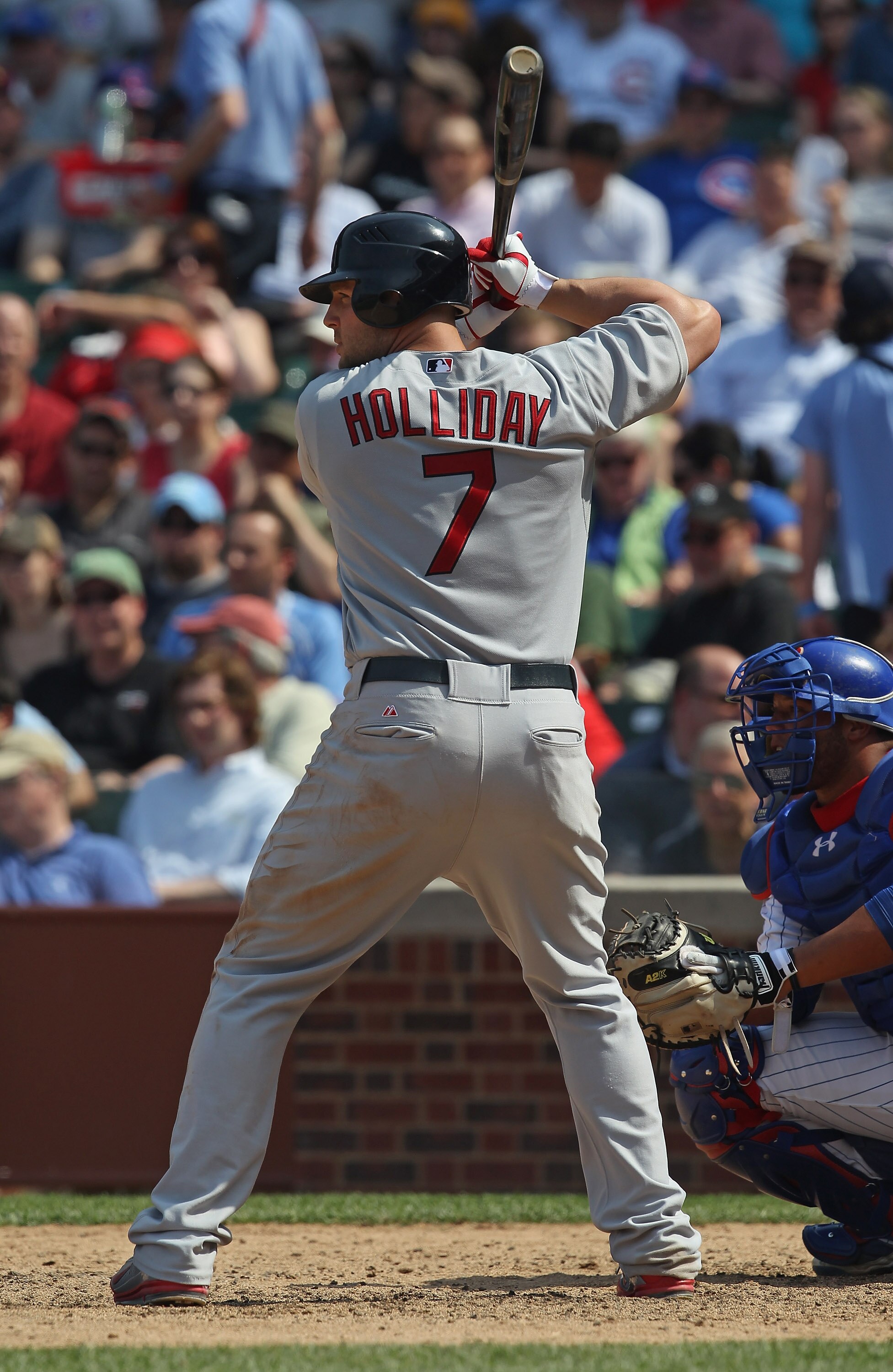 CHICAGO, IL - MAY 12:  Matt Holliday #7 of the St. Louis Cardinals prepares to bat against the Chicago Cubs at Wrigley Field on May 12, 2011 in Chicago, Illinois. The Cardinals defeated the Cubs 9-1.  (Photo by Jonathan Daniel/Getty Images)