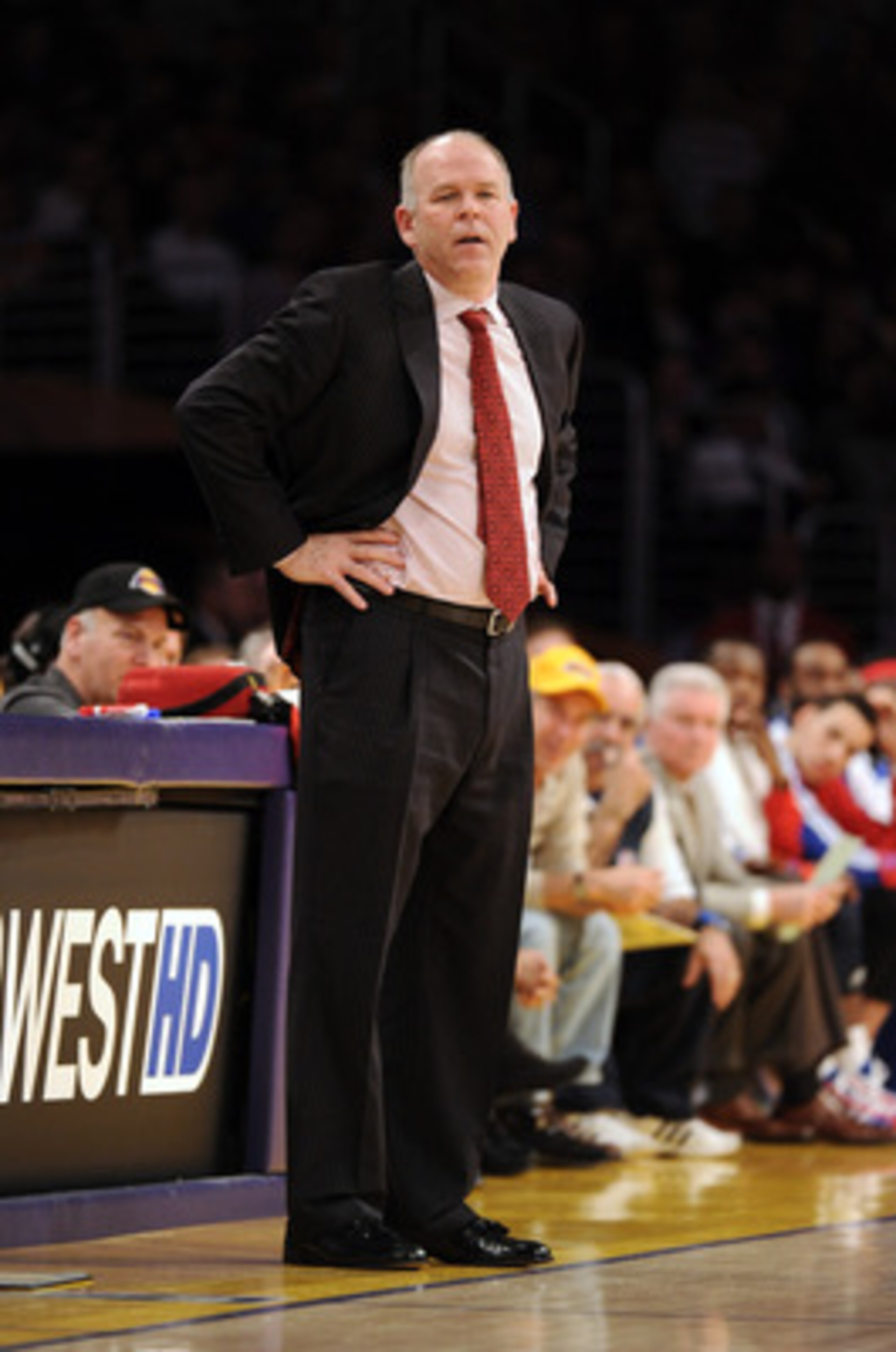 LOS ANGELES, CA - JANUARY 04:  Head Coach John Kuester of the Detroit Pistons watches play during a 108-83 loss to the Los Angeles Lakers at the Staples Center on January 4, 2011 in Los Angeles, California. NOTE TO USER: User expressly acknowledges and ag