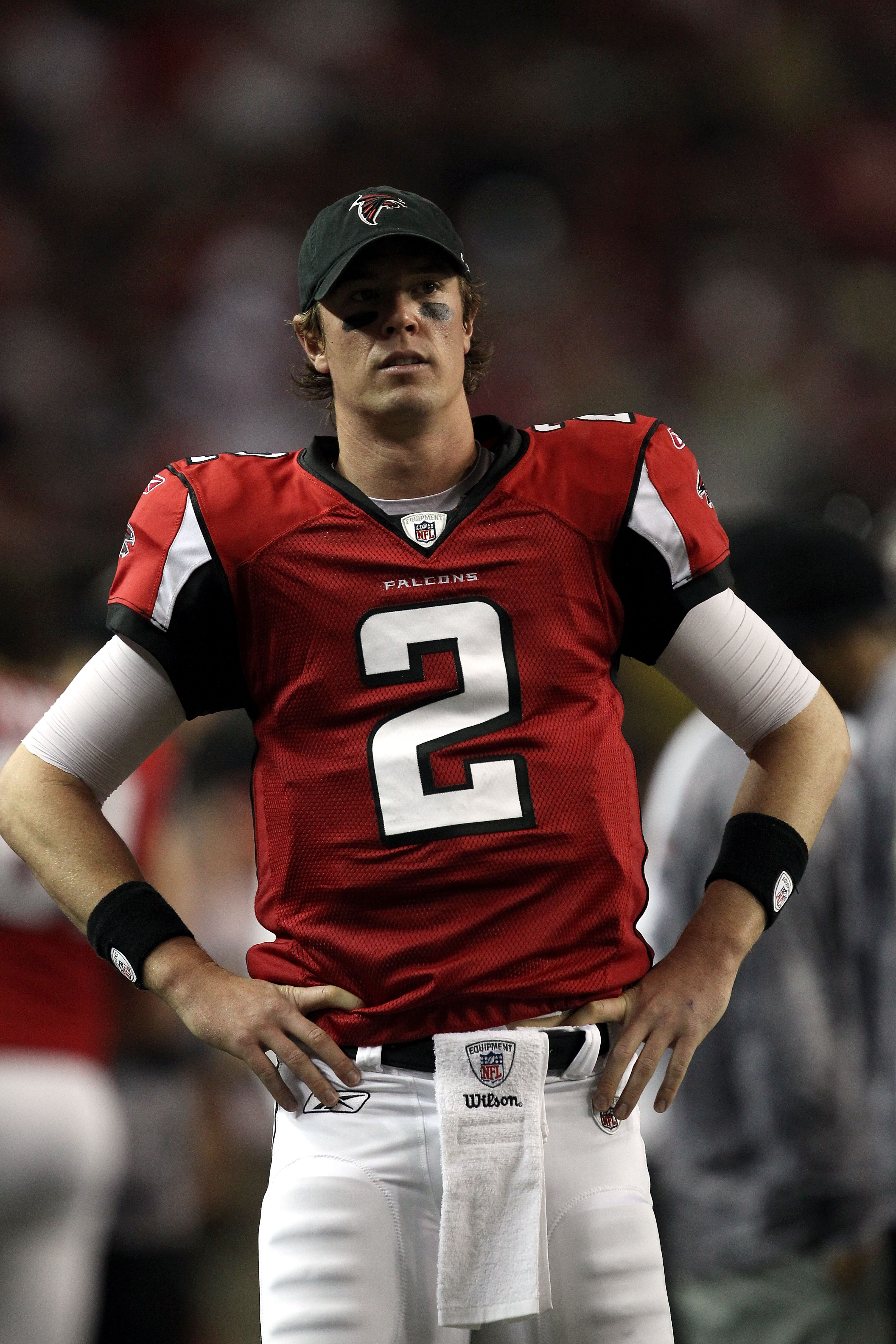 ATLANTA, GA - JANUARY 15:  Matt Ryan #2 of the Atlanta Falcons looks on against the Green Bay Packers during their 2011 NFC divisional playoff game at Georgia Dome on January 15, 2011 in Atlanta, Georgia. The Packers won 48-21. (Photo by Streeter Lecka/Ge