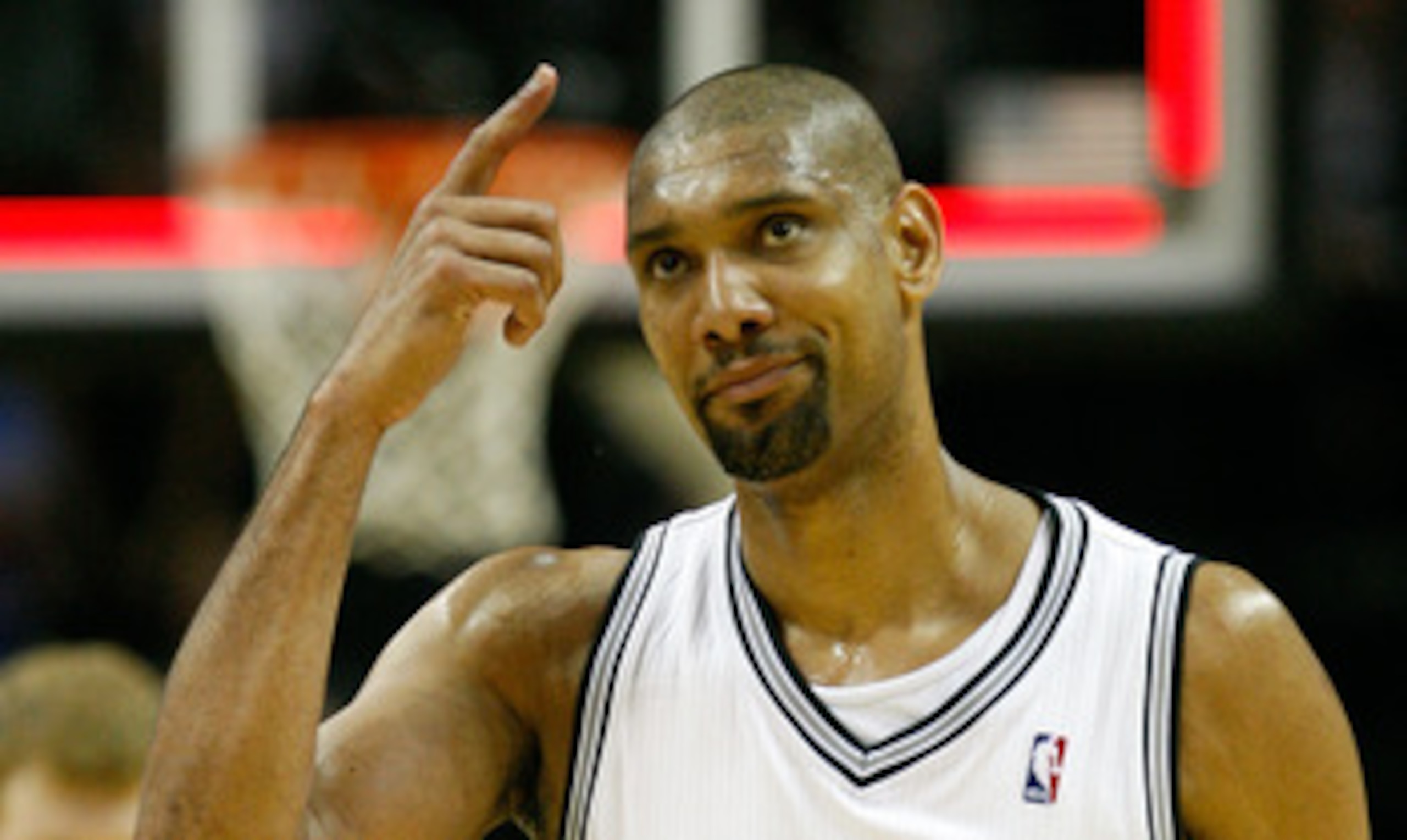 SAN ANTONIO, TX - APRIL 17:  Forward Tim Duncan #21 of the San Antonio Spurs reacts against the Memphis Grizzlies in Game One of the Western Conference Quarterfinals in the 2011 NBA Playoffs on April 17, 2011 at AT&T Center in San Antonio, Texas.  NOTE TO