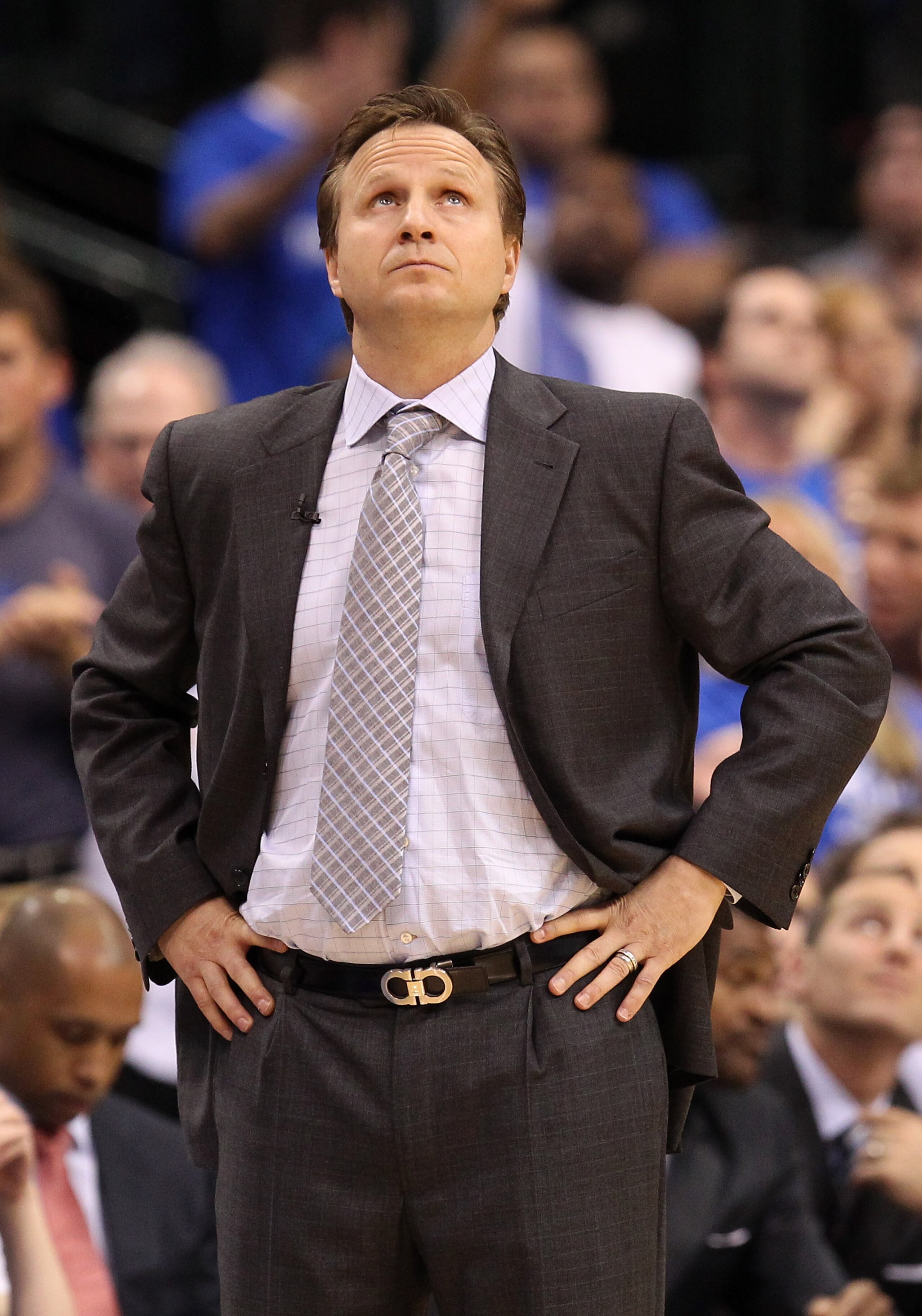 DALLAS, TX - MAY 25: Head coach Scott Brooks of the Oklahoma City Thunder looks on while taking on the Dallas Mavericks in the first half in Game Five of the Western Conference Finals during the 2011 NBA Playoffs at American Airlines Center on May 25, 20 DALLAS, TX - MAY 25: Head coach Scott Brooks of the Oklahoma City Thunder looks on while taking on the Dallas Mavericks in the first half in Game Five of the Western Conference Finals during the 2011 NBA Playoffs at American Airlines Center on May 25, 20