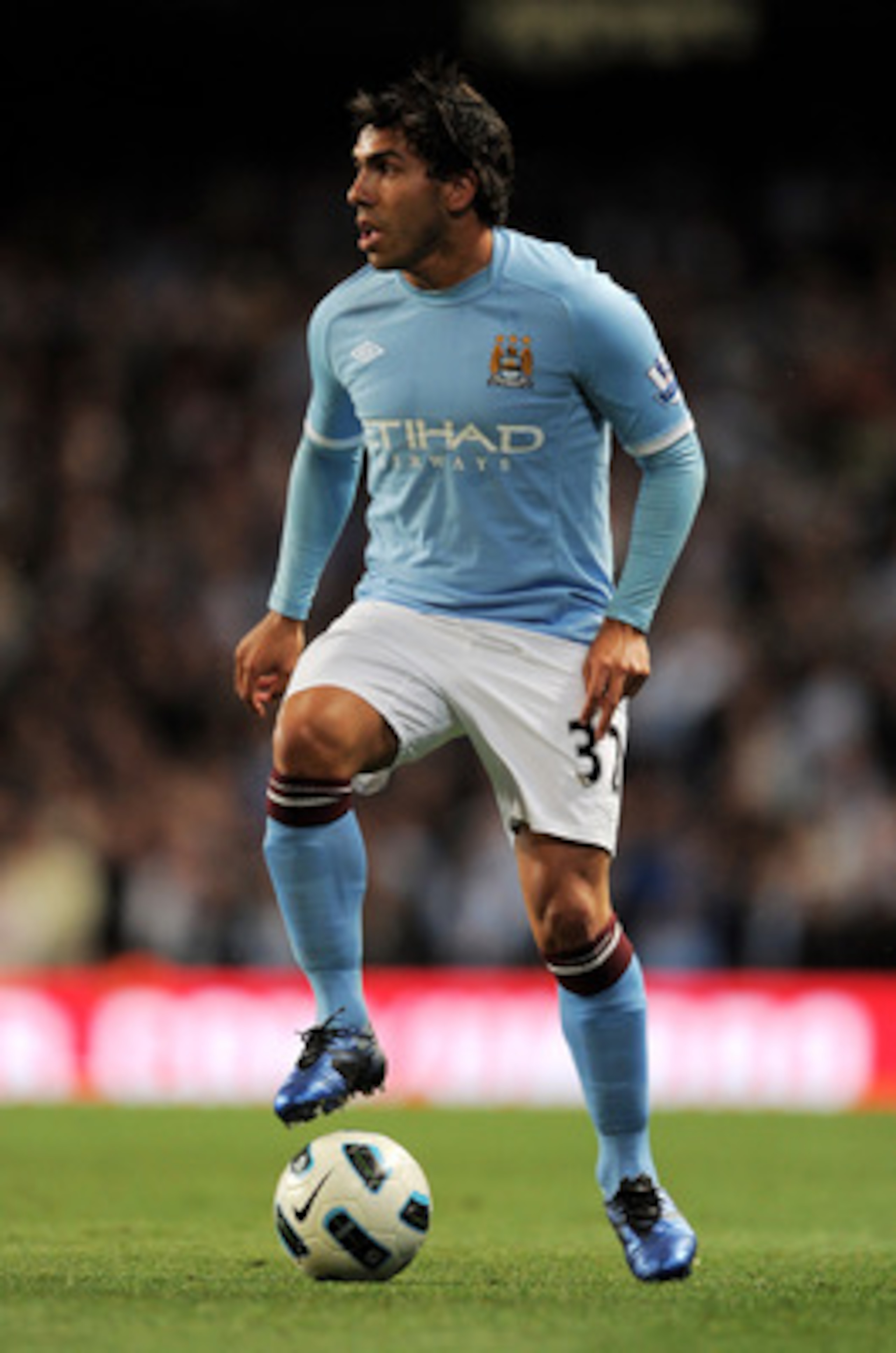 MANCHESTER, ENGLAND - MAY 10:  Carlos Tevez of Manchester City in action during the Barclays Premier League match between Manchester City and Tottenham Hotspur at the City of Manchester Stadium on May 10, 2011 in Manchester, England.  (Photo by Michael Re
