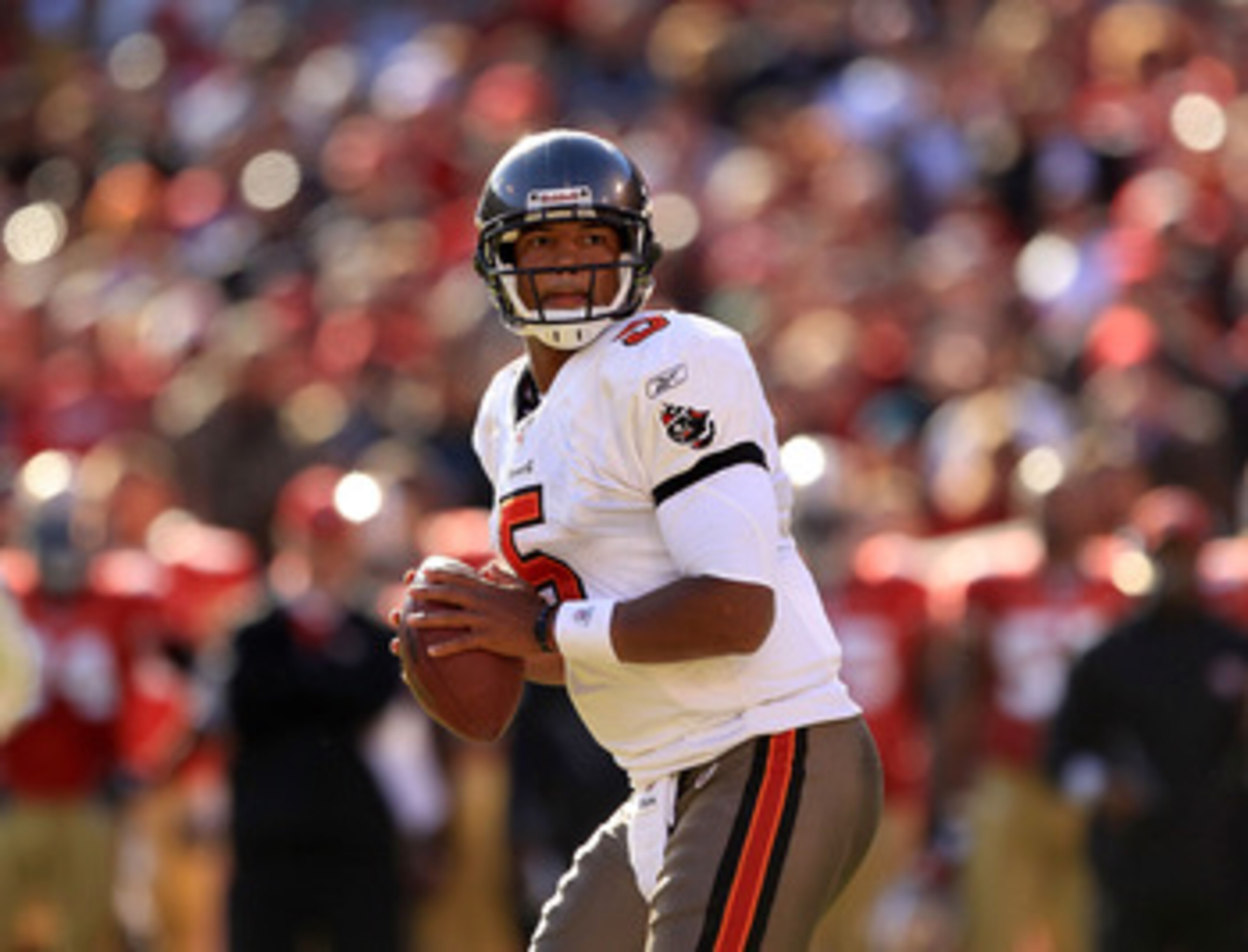 SAN FRANCISCO - NOVEMBER 21: Josh Freeman #5 of the Tampa Bay Buccaneers in action against the San Francisco 49ers at Candlestick Park on November 21, 2010 in San Francisco, California. (Photo by Ezra Shaw/Getty Images) SAN FRANCISCO - NOVEMBER 21: Josh Freeman #5 of the Tampa Bay Buccaneers in action against the San Francisco 49ers at Candlestick Park on November 21, 2010 in San Francisco, California. (Photo by Ezra Shaw/Getty Images)