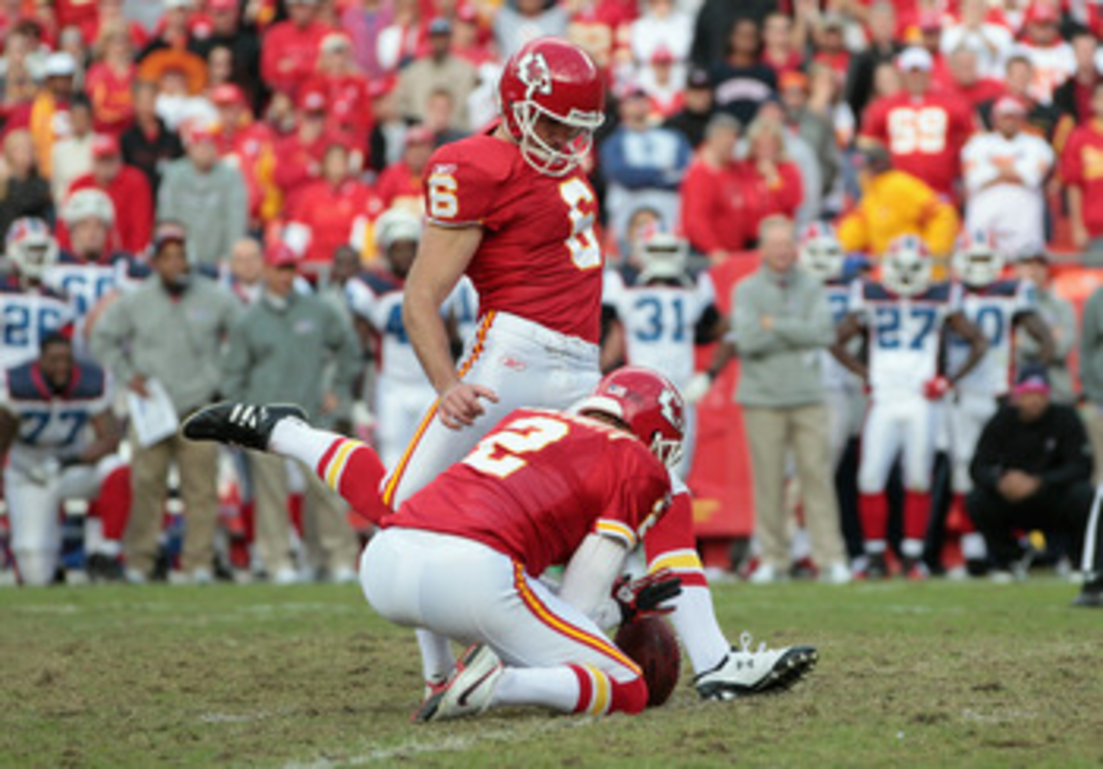 KANSAS CITY, MO - OCTOBER 31: Kicker Ryan Succop #6 of the Kansas City Chiefs kicks a field goal in overtime to win the game against the Buffalo Bills on October 31, 2010 at Arrowhead Stadium in Kansas City, Missouri. (Photo by Jamie Squire/Getty Image KANSAS CITY, MO - OCTOBER 31: Kicker Ryan Succop #6 of the Kansas City Chiefs kicks a field goal in overtime to win the game against the Buffalo Bills on October 31, 2010 at Arrowhead Stadium in Kansas City, Missouri. (Photo by Jamie Squire/Getty Image