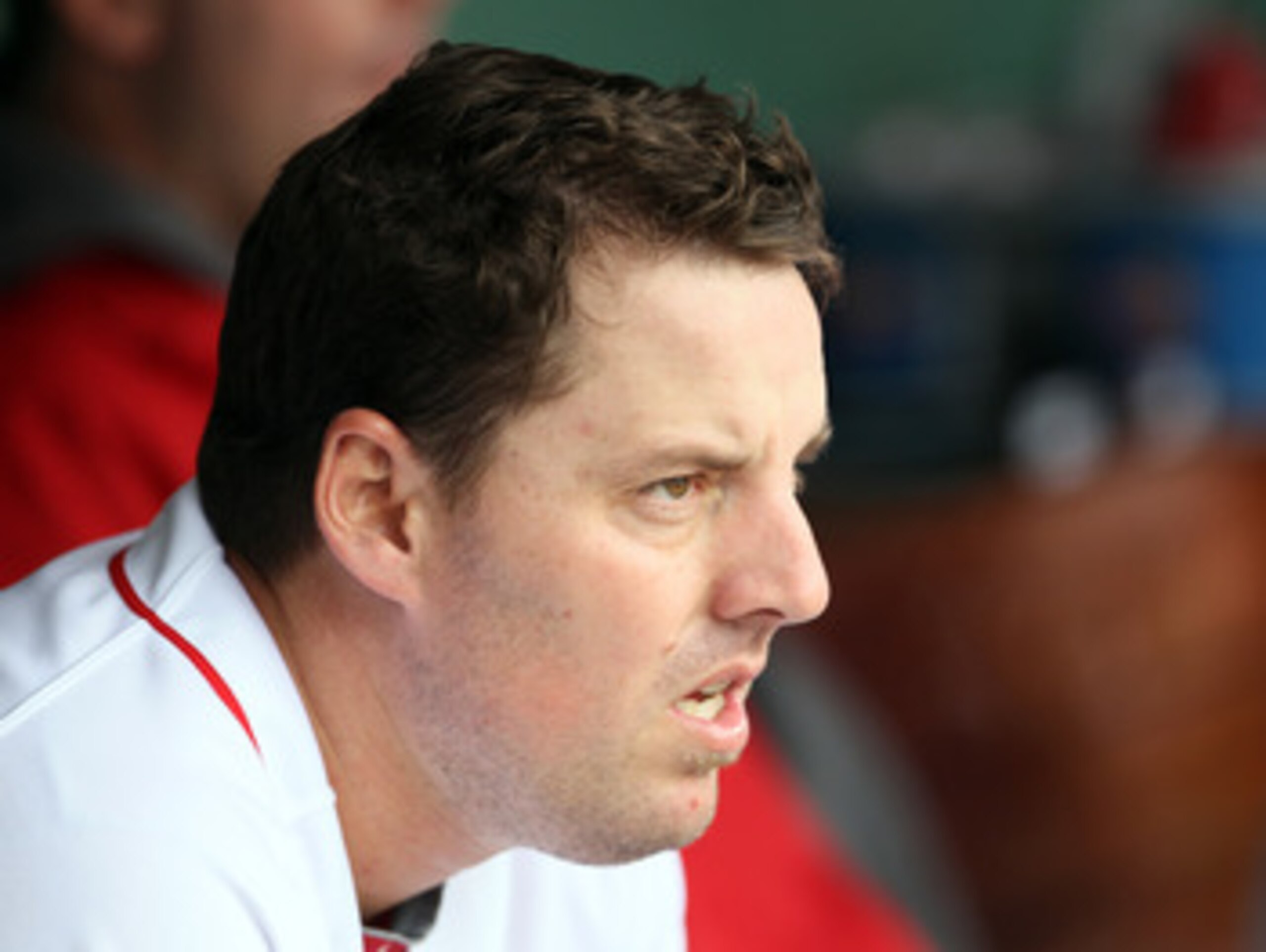 BOSTON, MA - MAY 05: John Lackey #41 of the Boston Red Sox sits in the dugout before the game against the Los Angeles Angels on May 5, 2011 at Fenway Park in Boston, Massachusetts. (Photo by Elsa/Getty Images) BOSTON, MA - MAY 05: John Lackey #41 of the Boston Red Sox sits in the dugout before the game against the Los Angeles Angels on May 5, 2011 at Fenway Park in Boston, Massachusetts. (Photo by Elsa/Getty Images)