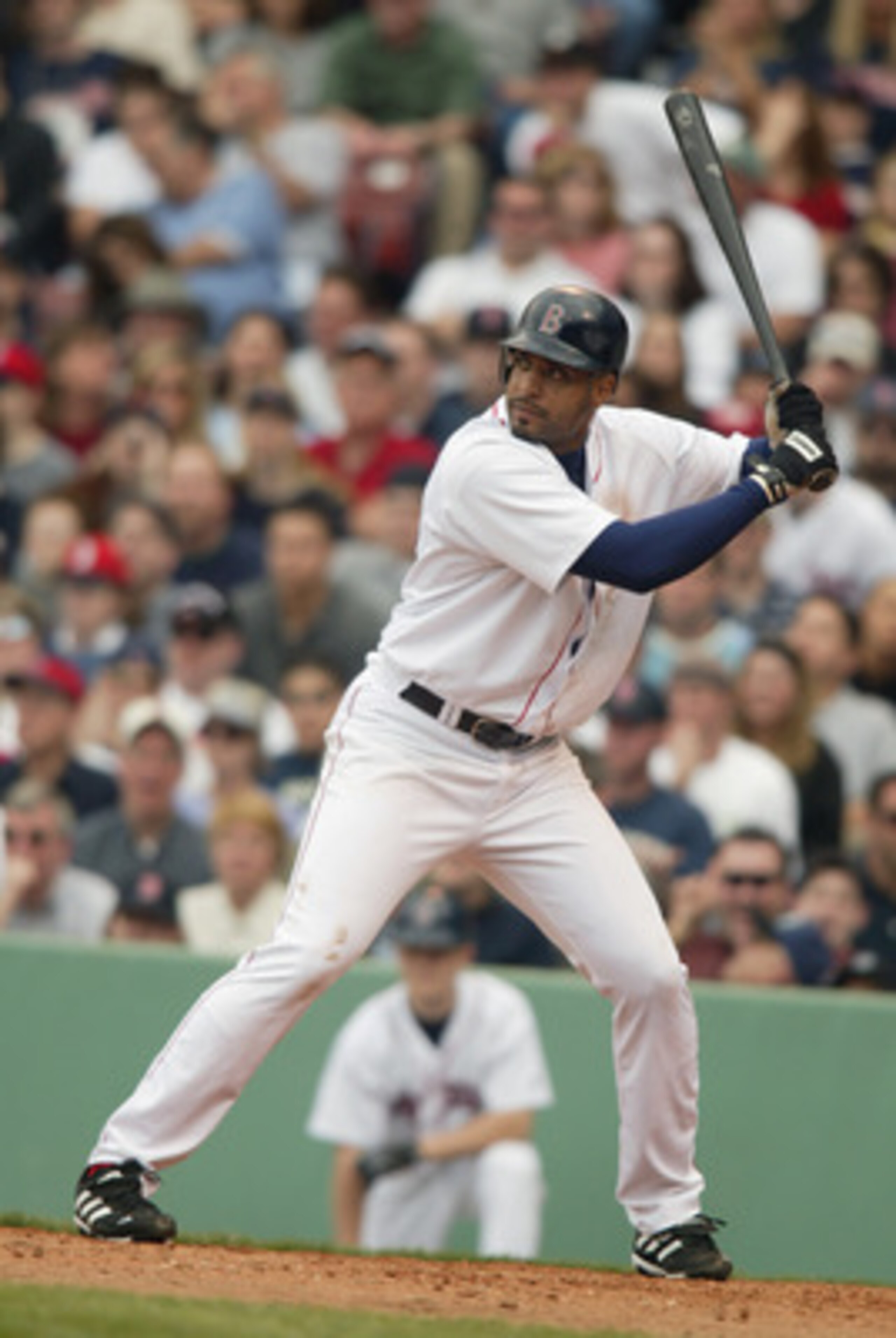 BOSTON - APRIL 13: First baseman Tony Clark #22 of the Boston Red Sox waits for the pitch during the MLB game against New York Yankees at Fenway Park in Boston, Massachusetts on April 13, 2002. The Red Sox defeated the Yankees 7-6. (Photo by Al Bello/Get BOSTON - APRIL 13: First baseman Tony Clark #22 of the Boston Red Sox waits for the pitch during the MLB game against New York Yankees at Fenway Park in Boston, Massachusetts on April 13, 2002. The Red Sox defeated the Yankees 7-6. (Photo by Al Bello/Get