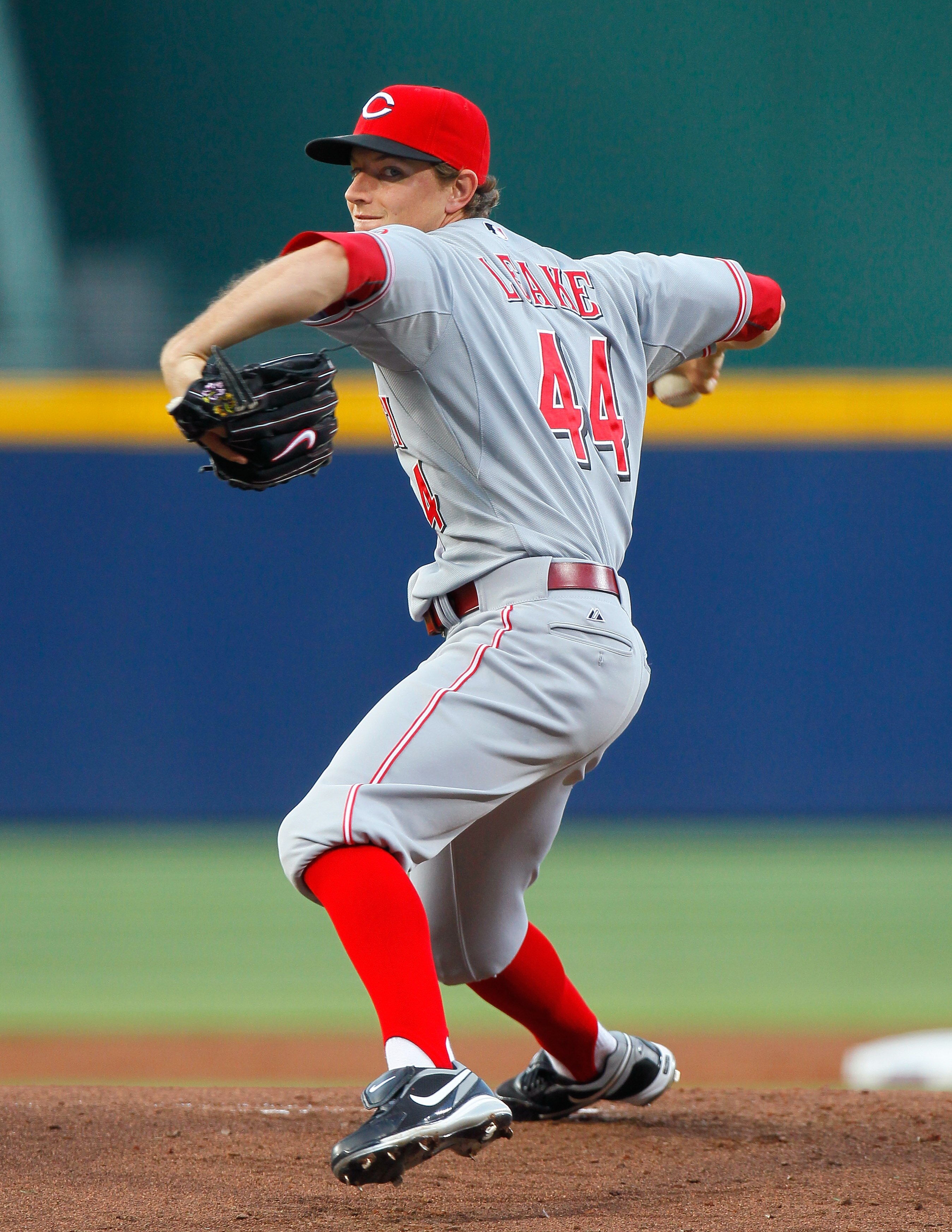 ATLANTA, GA - MAY 27:  Mike Leake #44 of the Cincinnati Reds pitches to the Atlanta Braves at Turner Field on May 27, 2011 in Atlanta, Georgia.  (Photo by Kevin C. Cox/Getty Images)