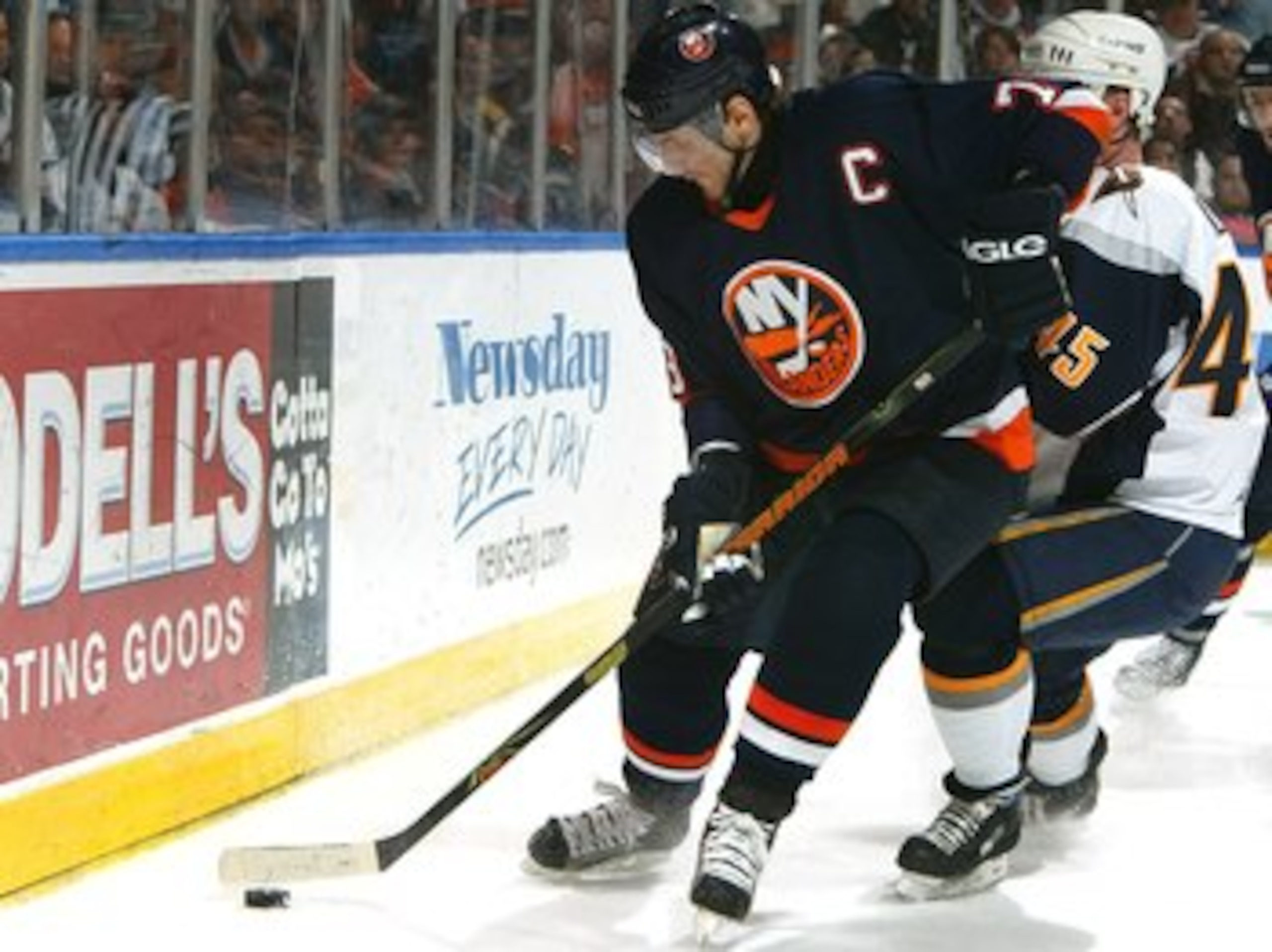 UNIONDALE, NY - APRIL 18:  Alexei Yashin #79 of the New York Islanders skates with the puck during Game 4 of the 2007 Eastern Conference Quarterfinals against  the Buffalo Sabres on April 18, 2007 at Nassau Coliseum in Uniondale, New York.  (Photo by Jim