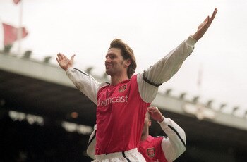 26 Dec 2000:  Tony Adams celebrates his goal for Arsenal during the FA Carling Premier League match against Leicester City played at Highbury in London. Arsenal won the game 6-1. \ Mandatory Credit: Mike Hewitt /Allsport