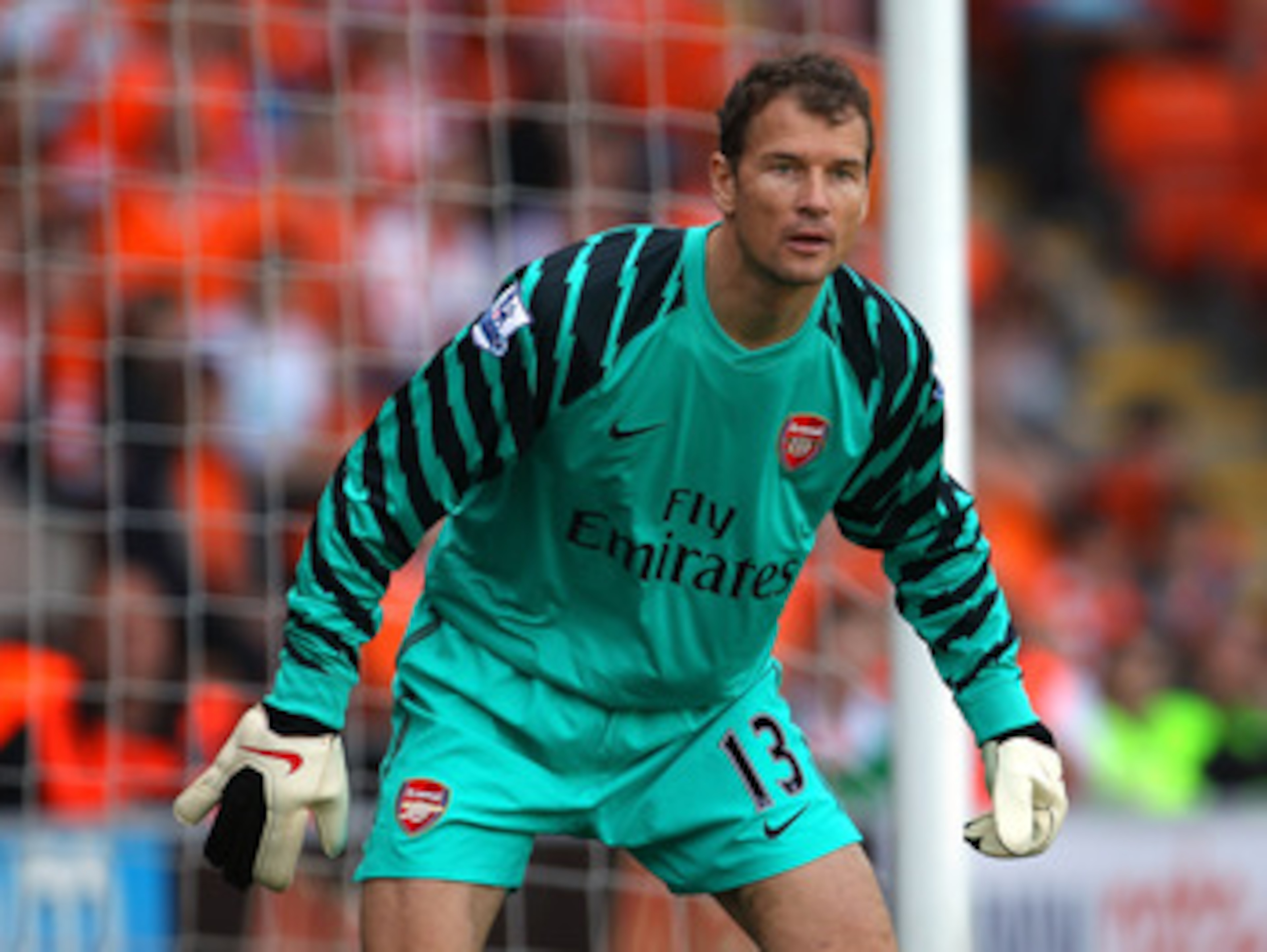 BLACKPOOL, ENGLAND - APRIL 10: Jens Lehman of Arsenal during the Barclays Premier League match between Blackpool and Arsenal at Bloomfield Road on April 10, 2011 in Blackpool, England. (Photo by Alex Livesey/Getty Images) BLACKPOOL, ENGLAND - APRIL 10: Jens Lehman of Arsenal during the Barclays Premier League match between Blackpool and Arsenal at Bloomfield Road on April 10, 2011 in Blackpool, England. (Photo by Alex Livesey/Getty Images)