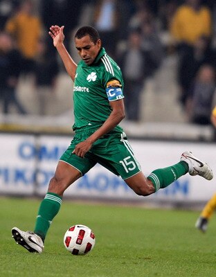 ATHENS, GREECE - OCTOBER 24:  Gilberto Silva of Panathinaikos FC in action during the Greek Super League match against AEK Athens at the Olympic Stadium on October 24, 2010 in Athens, Greece. (Photo by Louisa Gouliamaki/EuroFootball/Getty Images)