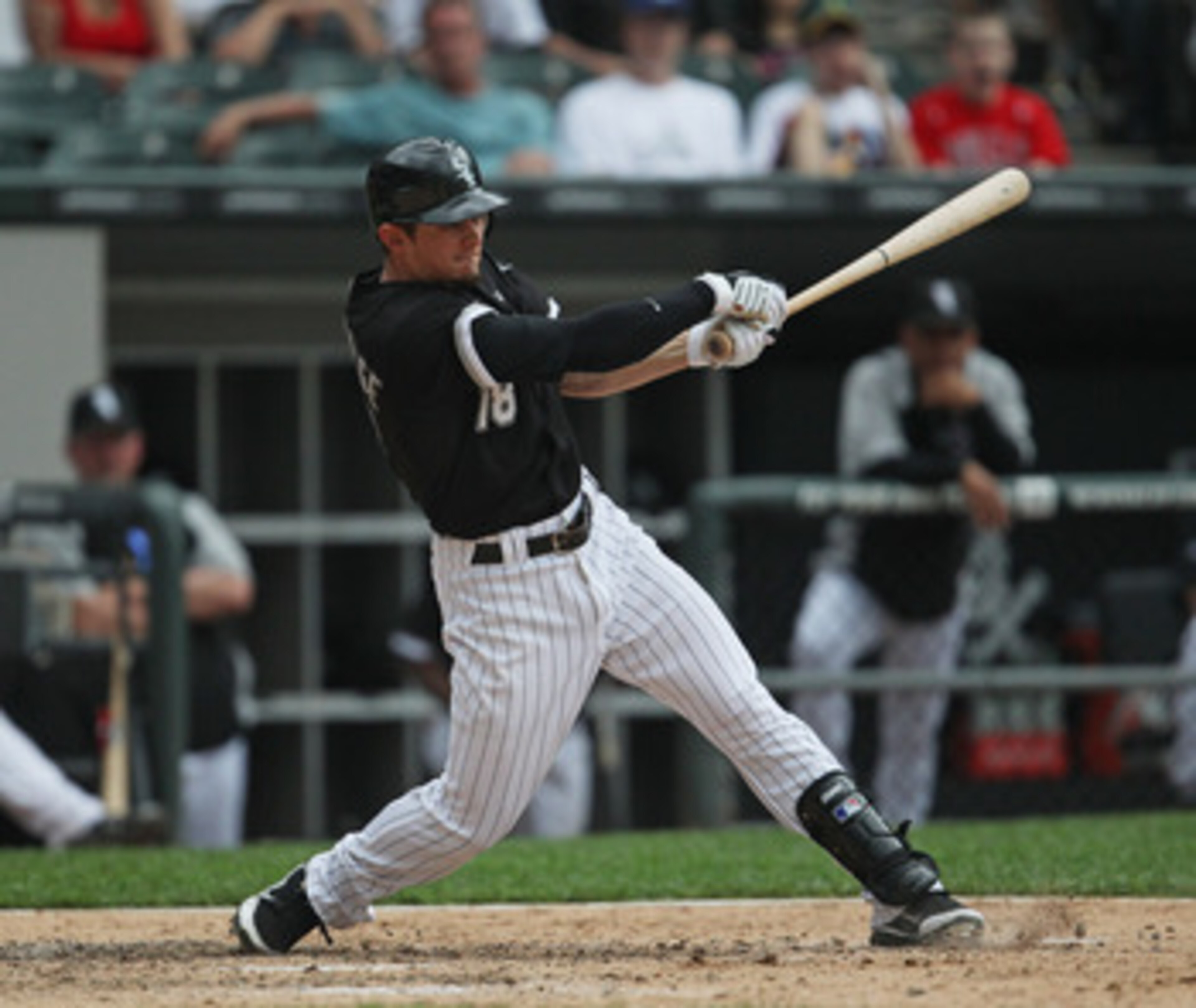 CHICAGO, IL - MAY 22:  Brent Lillibridge #18 of the Chicago White Sox hits the ball against the Los Angeles Dodgers at U.S. Cellular Field on May 22, 2011 in Chicago, Illinois. The White Sox defeated the Dodgers 8-3.  (Photo by Jonathan Daniel/Getty Image