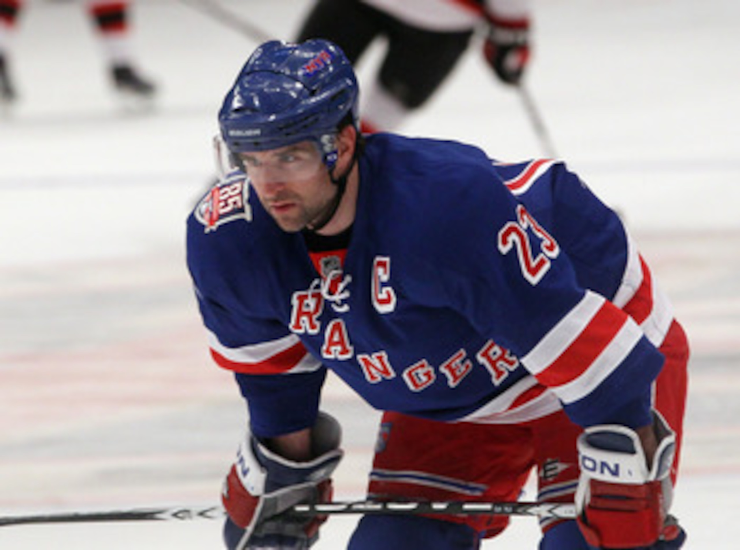 NEW YORK, NY - APRIL 09: Chris Drury #23 of the New York Rangers skates in warmups prior to the game against the New Jersey Devils at Madison Square Garden on April 9, 2011 in New York City.  (Photo by Jonathan Klein/Getty Images)