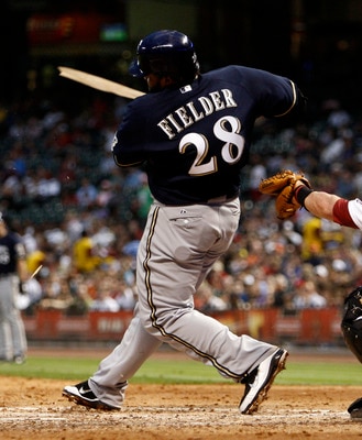 HOUSTON - APRIL 30:  Prince Fielder #28 of the Milwaukee Brewers shatters his bat in the sixth inning in front of catcher J.R. Towles #46 of the Houston Astros at Minute Maid Park on April 30, 2011 in Houston, Texas.  (Photo by Bob Levey/Getty Images)