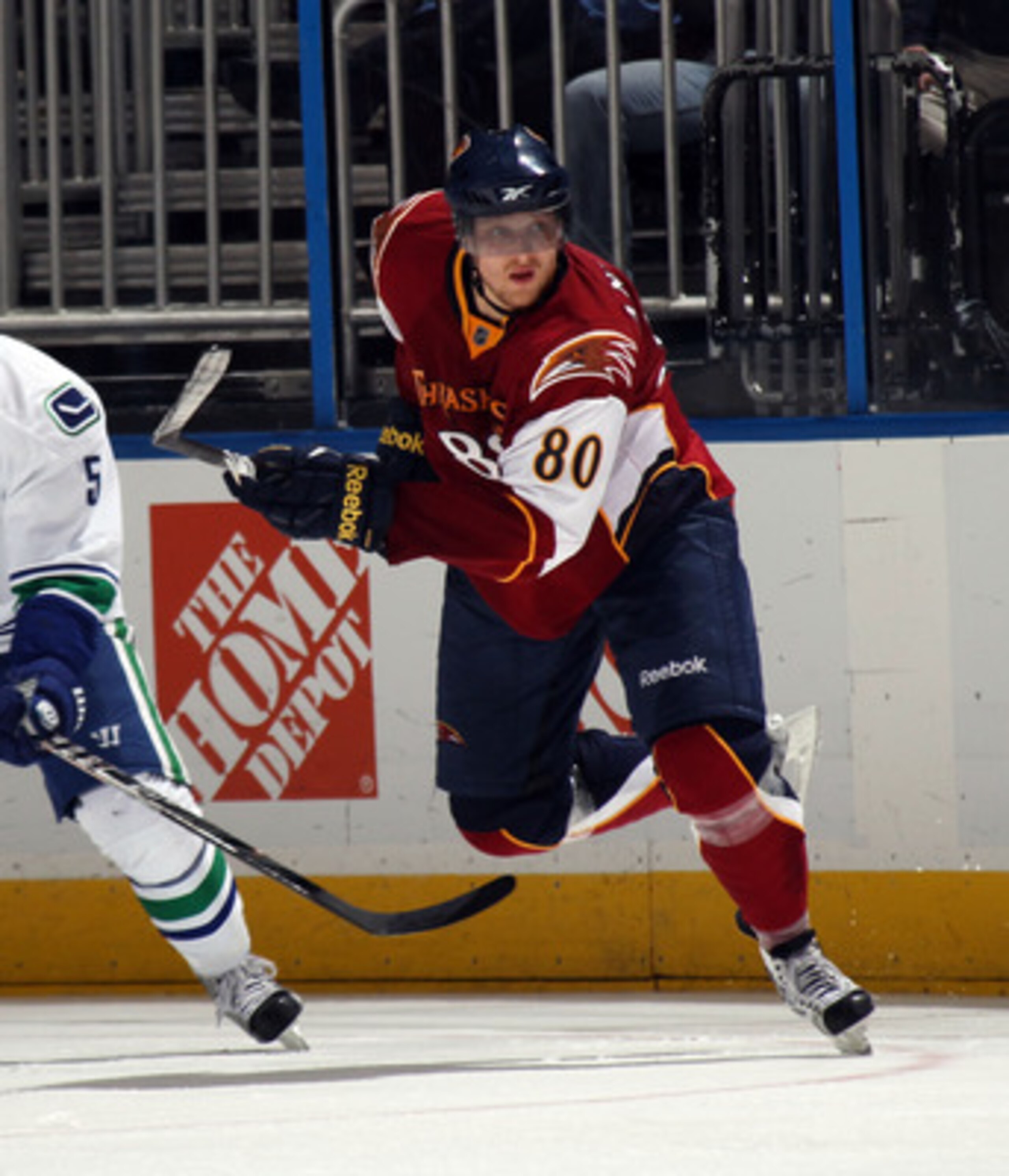 ATLANTA, GA - MARCH 25:  Nik Antropov #80 of the Atlanta Thrashers skates against the Vancouver Canucks at the Philips Arena on March 25, 2011 in Atlanta, Georgia.  (Photo by Bruce Bennett/Getty Images)