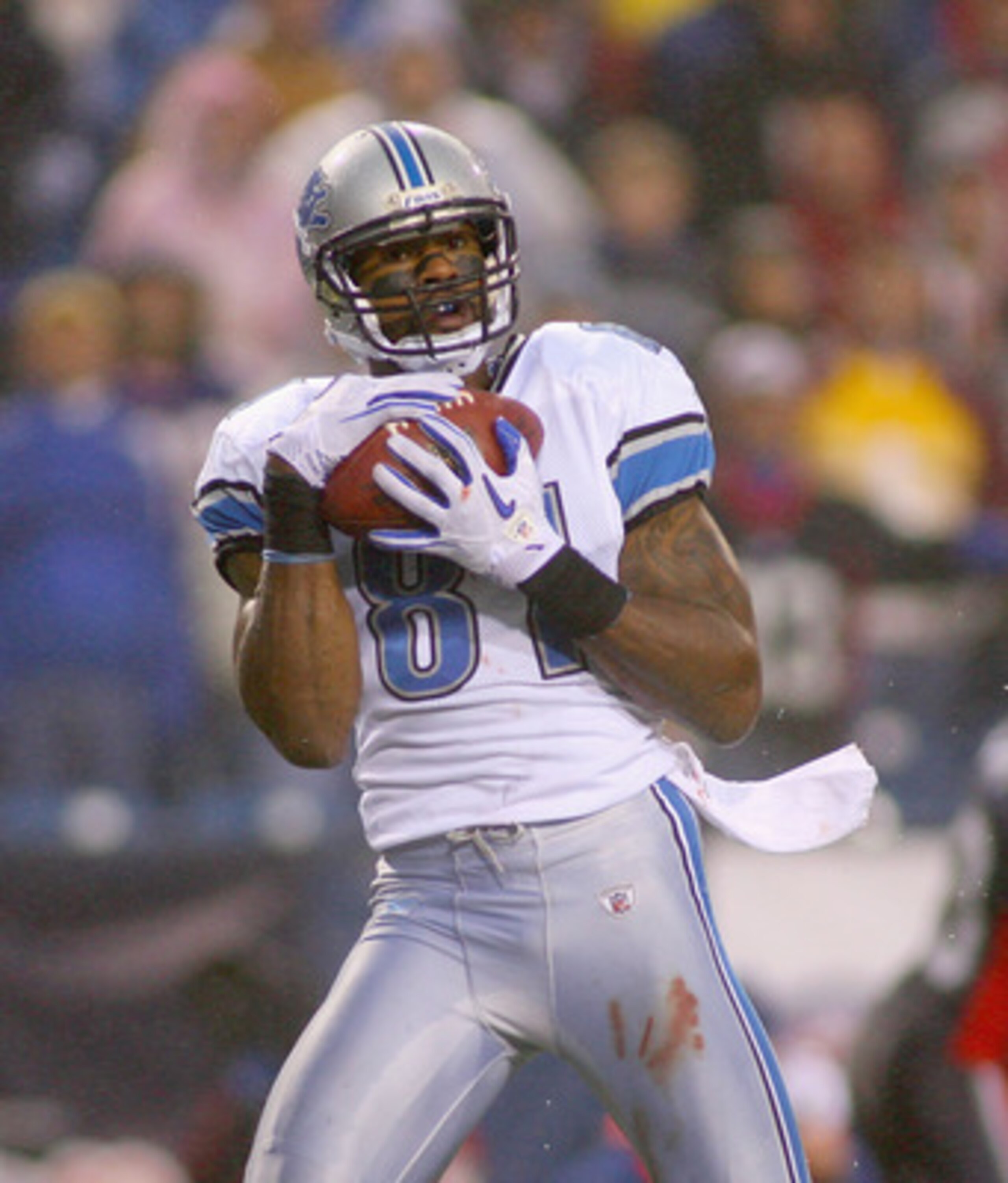 ORCHARD PARK, NY - NOVEMBER 14: Calvin Johnson #81 of the Detroit Lions catches a touchdown pass in the last minute of the game against the Buffalo Bills at Ralph Wilson Stadium on November 14, 2010 in Orchard Park, New York. The Bills won 14-12. (Photo ORCHARD PARK, NY - NOVEMBER 14: Calvin Johnson #81 of the Detroit Lions catches a touchdown pass in the last minute of the game against the Buffalo Bills at Ralph Wilson Stadium on November 14, 2010 in Orchard Park, New York. The Bills won 14-12. (Photo