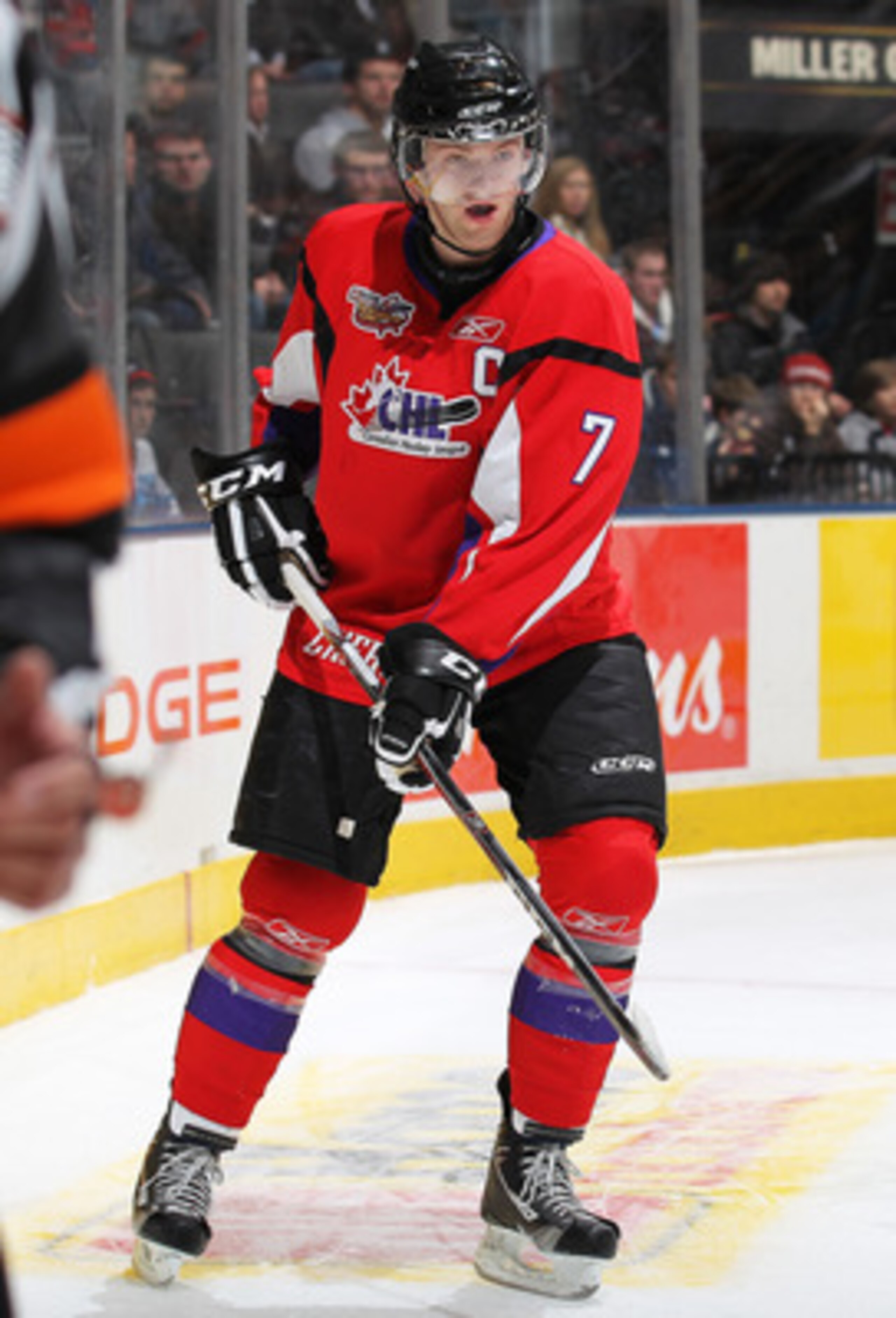TORONTO, CAN - JANUARY 19:  Sean Couturier #7 of Team Cherry skates against Team Orr in the 2011 Home Hardware Top Prospects game on January 19, 2011 at the Air Canada Centre in Toronto, Canada. Team Orr defeated Team Cherry 7-1. (Photo by Claus Andersen/
