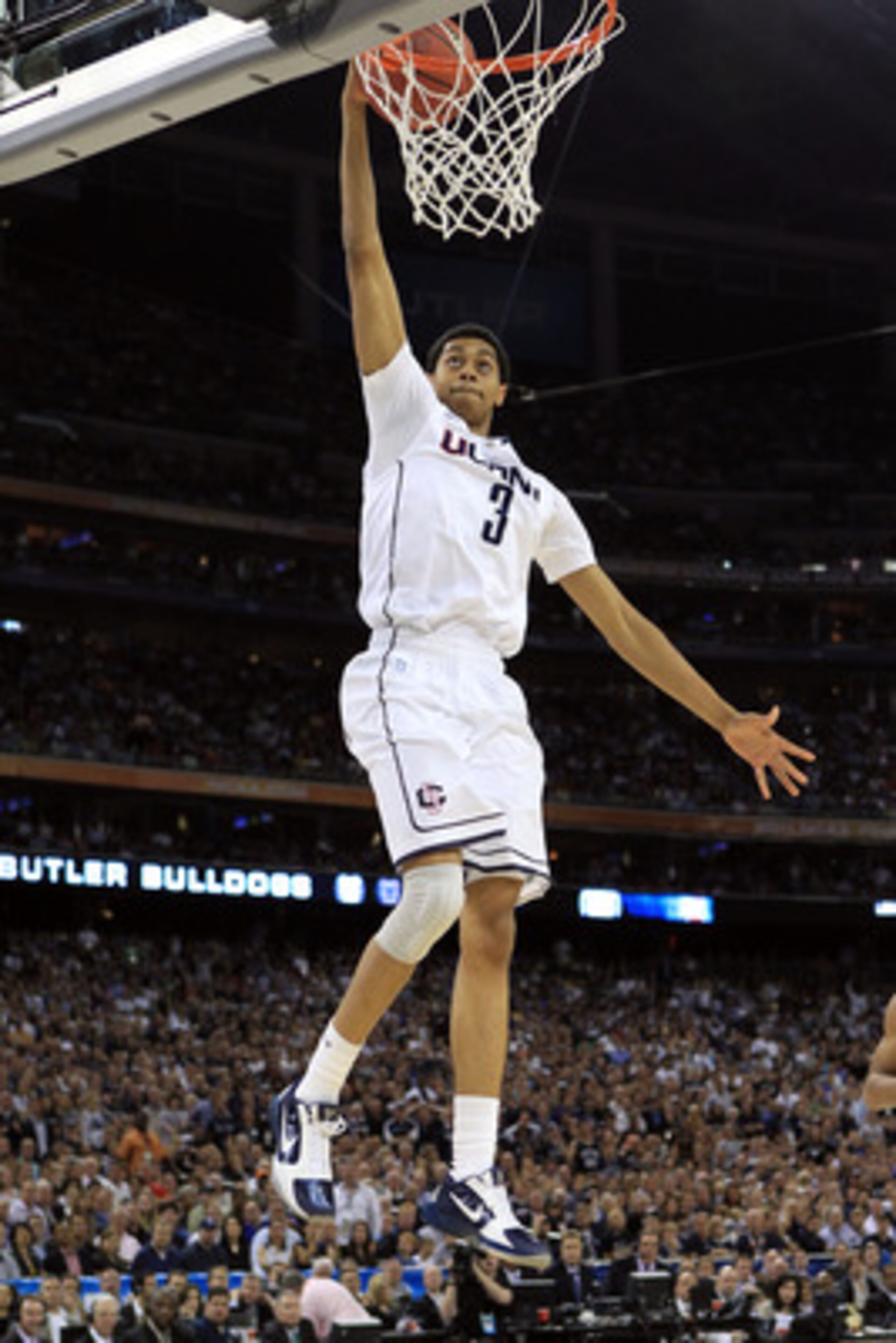 HOUSTON, TX - APRIL 04: Jeremy Lamb #3 of the Connecticut Huskies dunks the ball against the Butler Bulldogs during the National Championship Game of the 2011 NCAA Division I Men's Basketball Tournament at Reliant Stadium on April 4, 2011 in Houston, Tex HOUSTON, TX - APRIL 04: Jeremy Lamb #3 of the Connecticut Huskies dunks the ball against the Butler Bulldogs during the National Championship Game of the 2011 NCAA Division I Men's Basketball Tournament at Reliant Stadium on April 4, 2011 in Houston, Tex